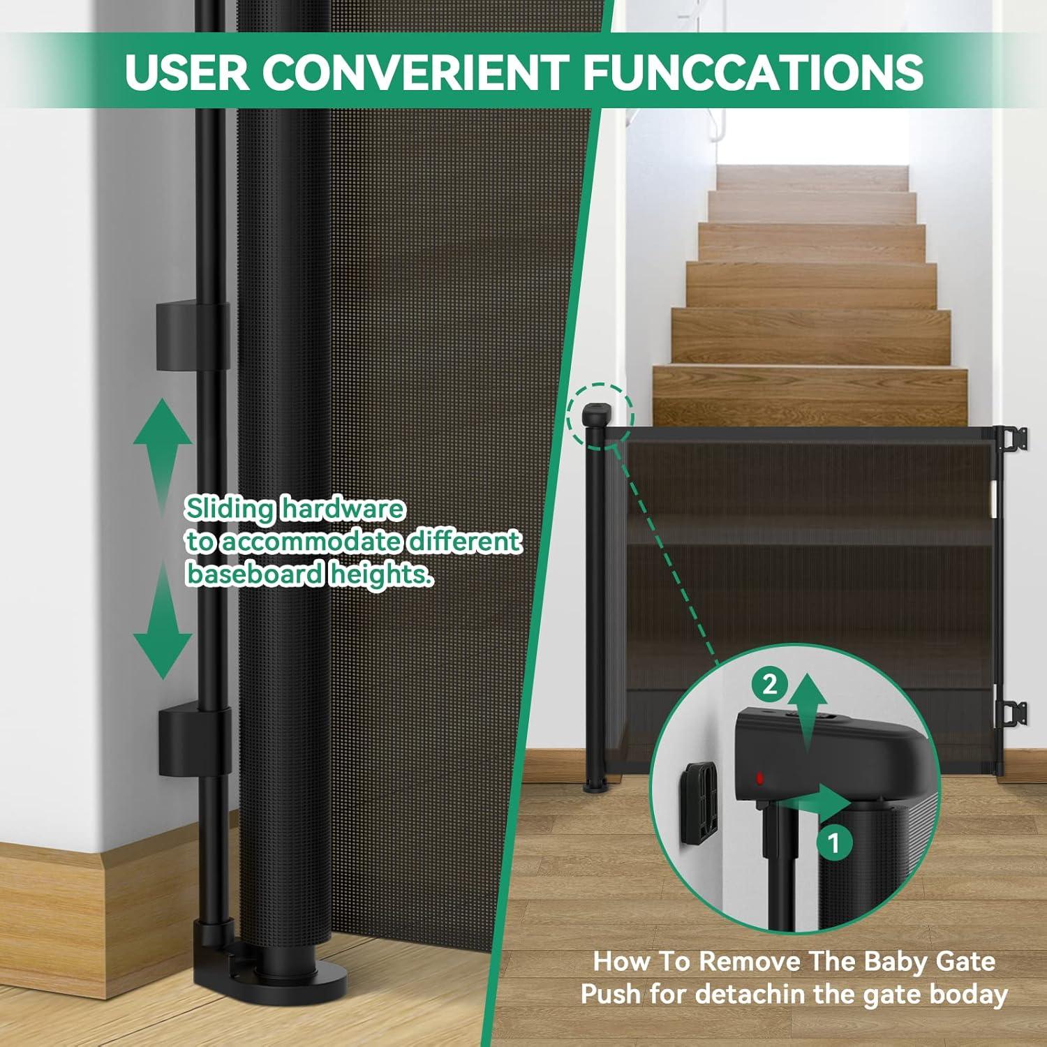 Black Retractable Baby and Pet Safety Gate, 55 Inch