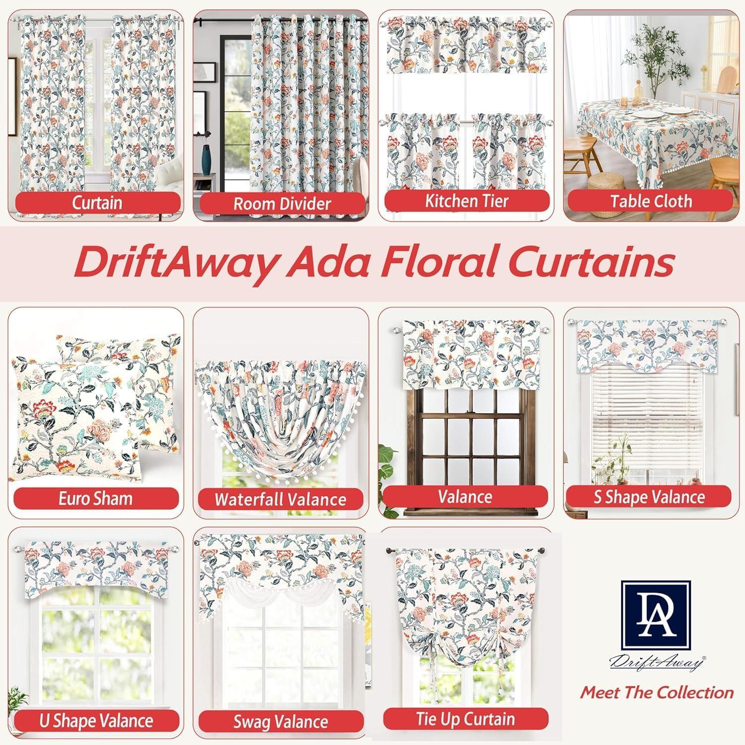 DriftAway Ada Floral Lined Thermal Insulated Room Darkening Blackout Grommet Window Curtains, 2 Panels, 52" x 72", Ivory Orange Teal