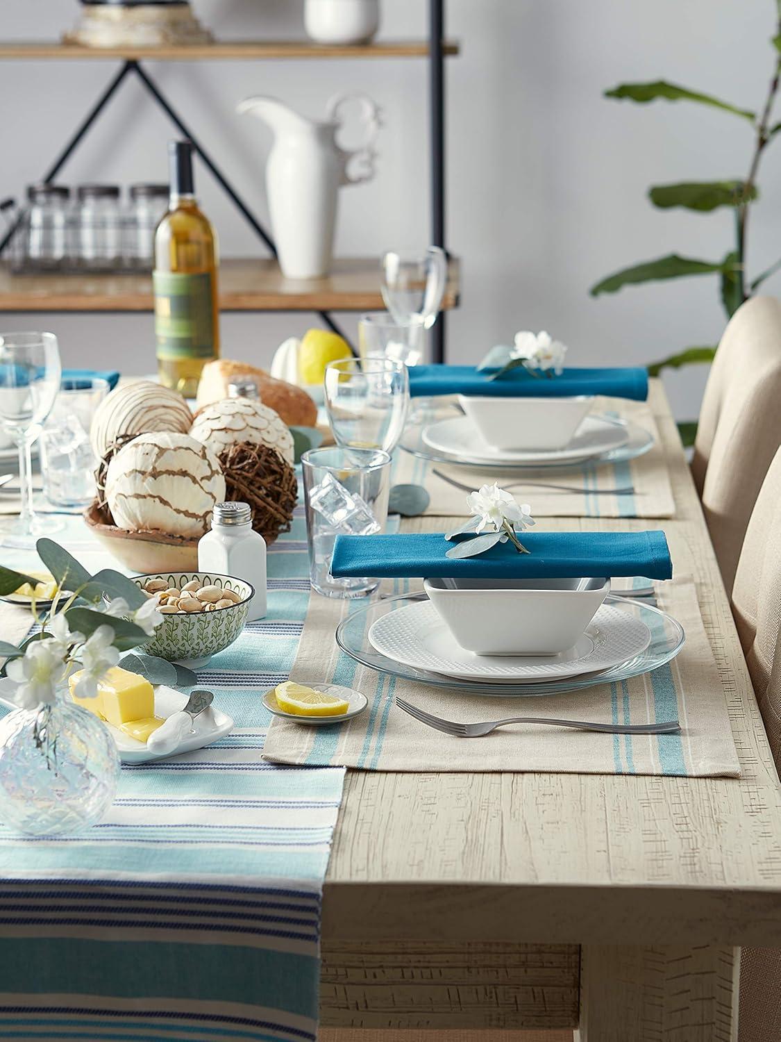 DII French Stripe Placemat Set 6 Piece, Taupe/Teal, 13x19"