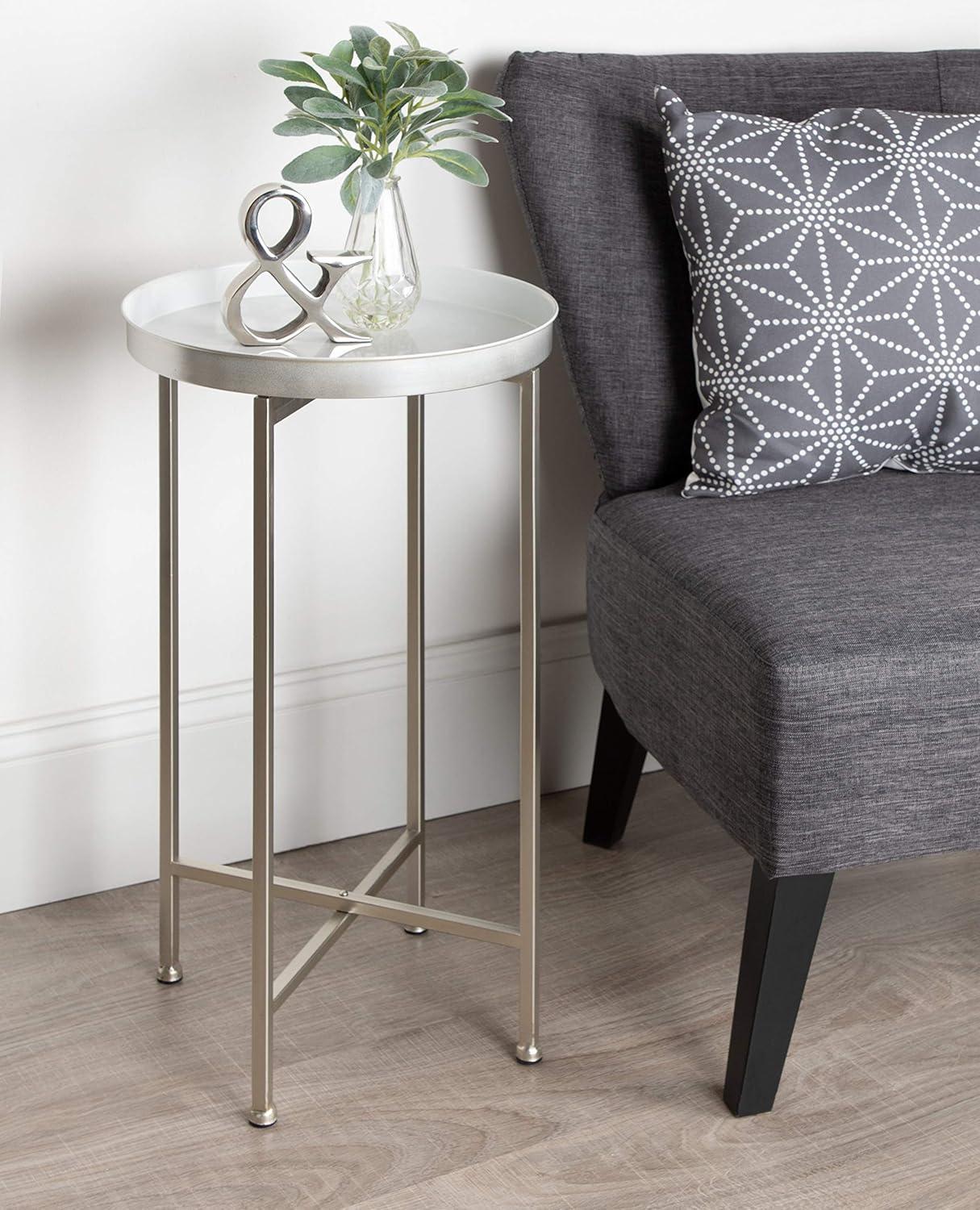 Kate and Laurel Celia Round Metal Foldable Tray Accent Table