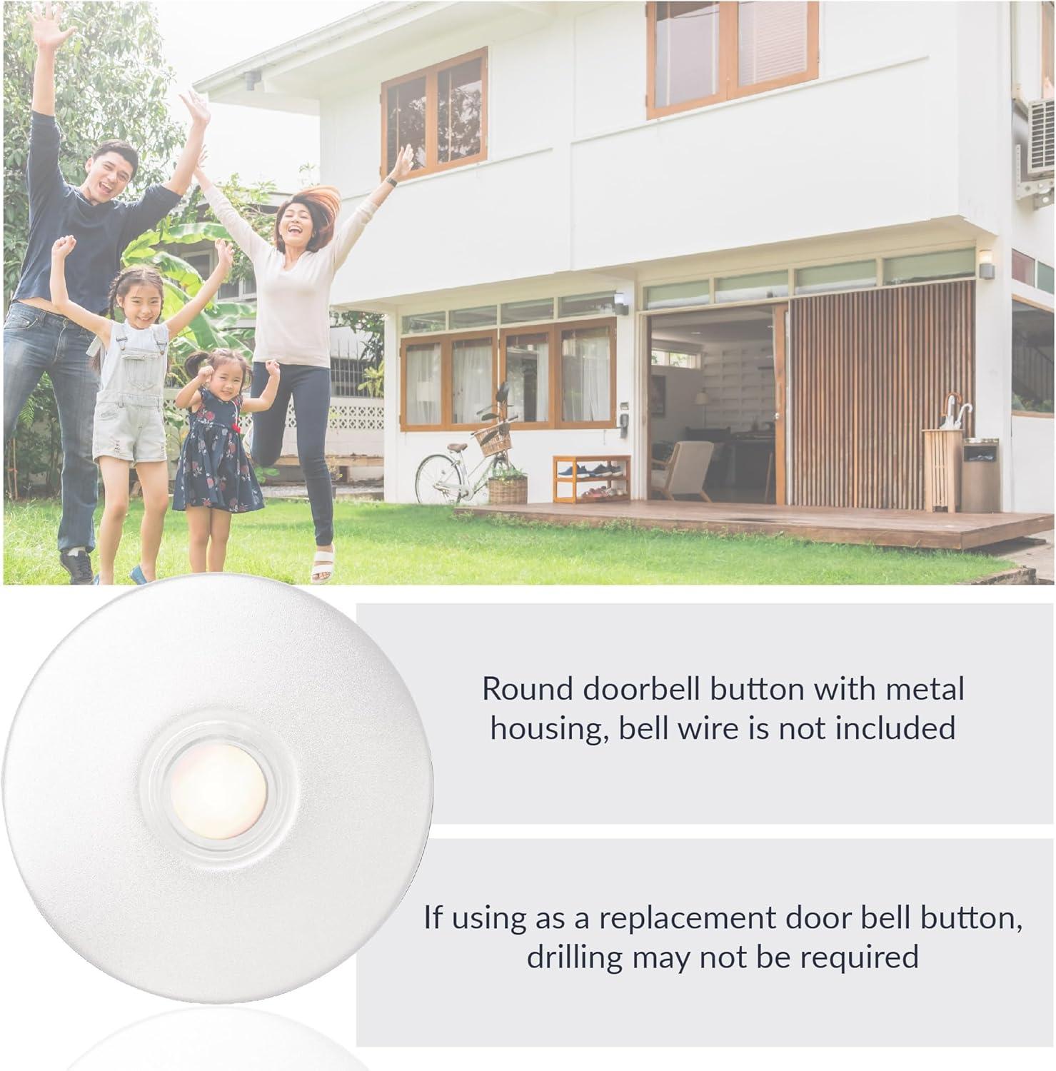 Newhouse Hardware Lighted Round Door Chime Button White WH5WL, White Doorbell Button for Refits or Home Improvement, Wired Doorbell Button Replacement for Most Doorbell Chimes, Lighted Doorbell Button