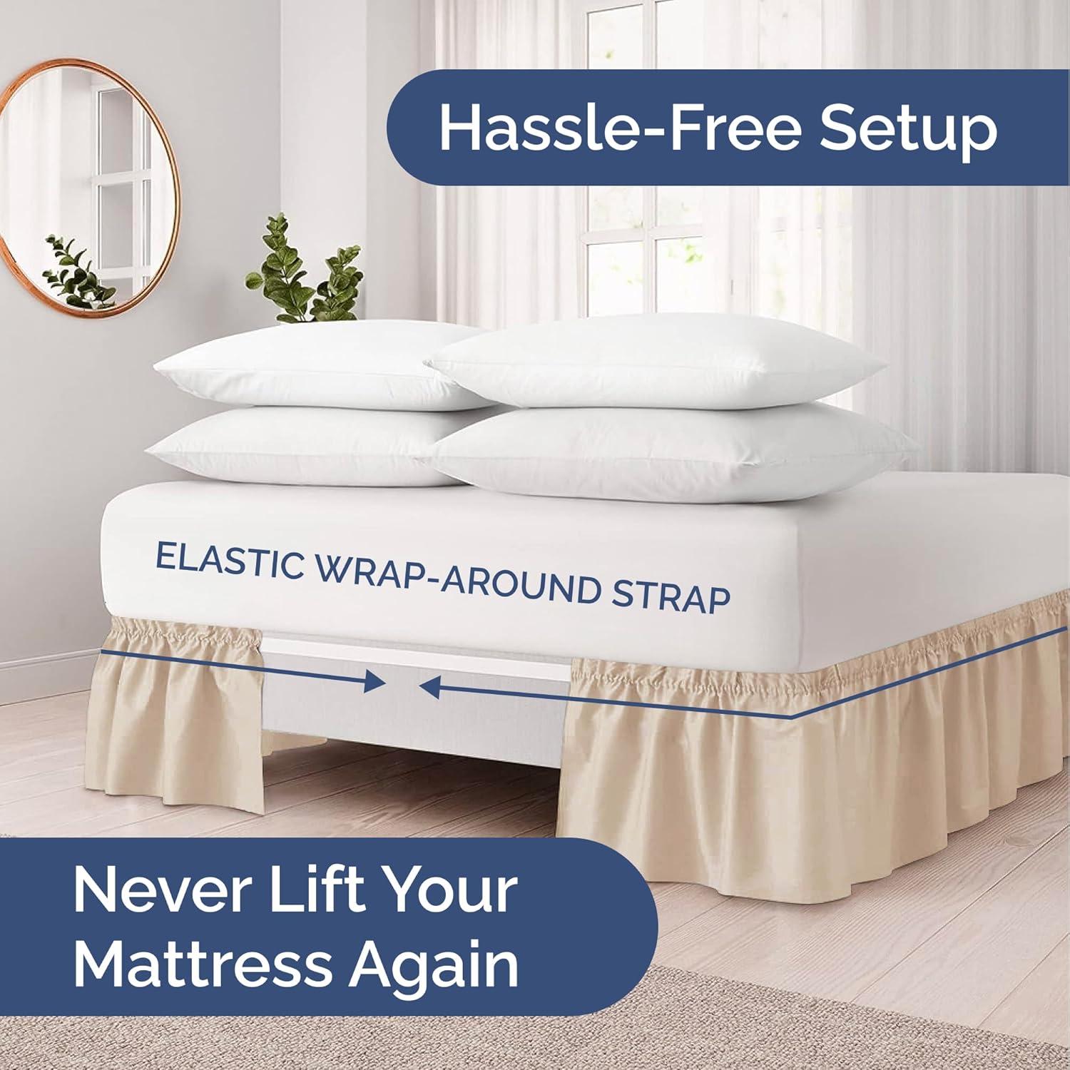 CGK Linens Ruffled Elastic Wrap Around Tailored Bed Skirt