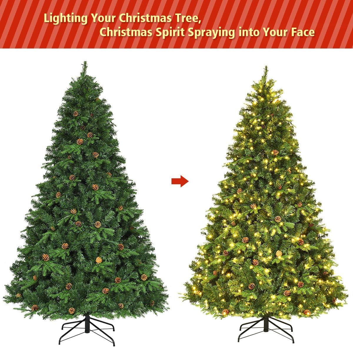 7.5ft Green Pre-lit Artificial Christmas Tree with Pine Cones