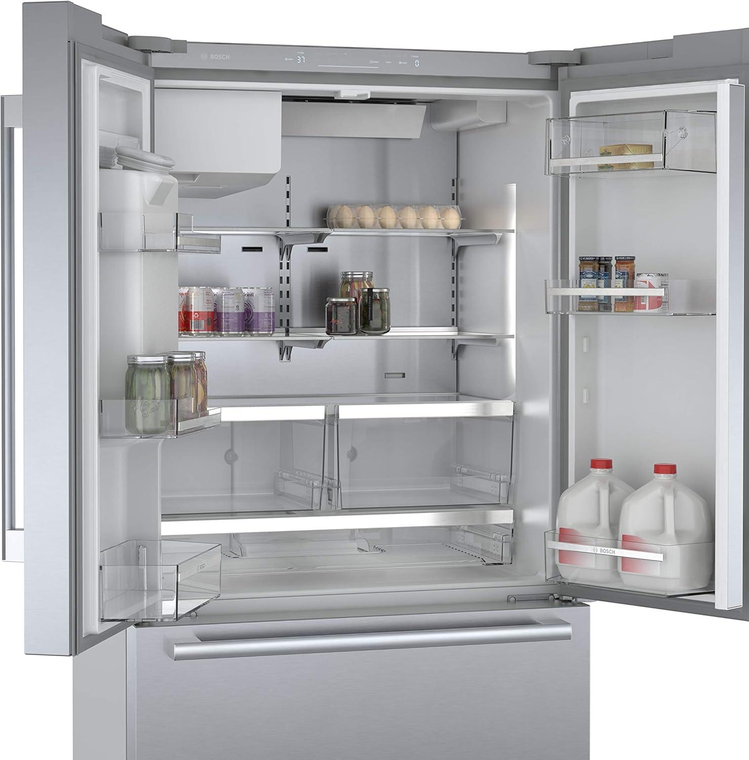 Bosch - 500 Series 36-Inch Smart French Door Standard-Depth Refrigerator With Quickicepro, Anti-Fingerprint, External Water & Ice, Home Connect