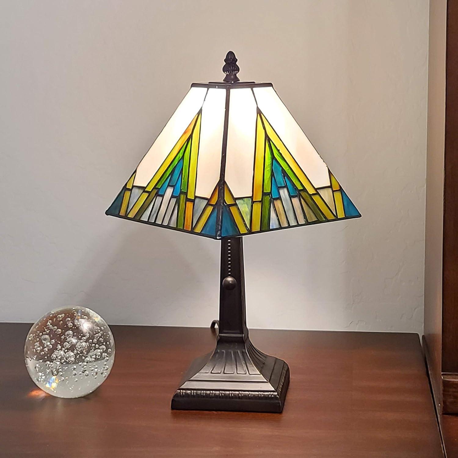 Ivory and Green Stained Glass Bronze Clip-on Lamp