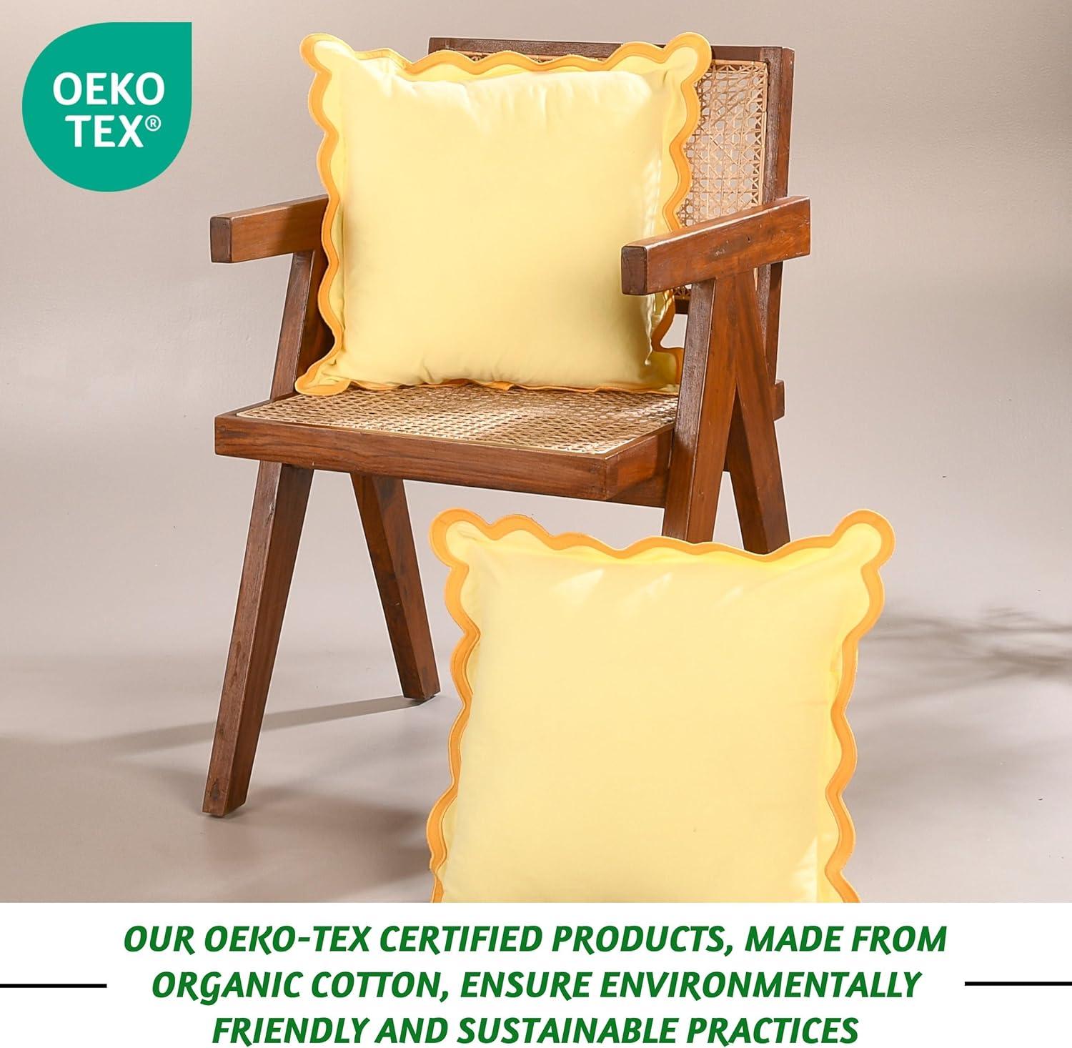 Folkulture Throw Pillow Cover Scallop Embroidery Oasis Set of 2 (18 x 18 Inch) - Lemon Zest