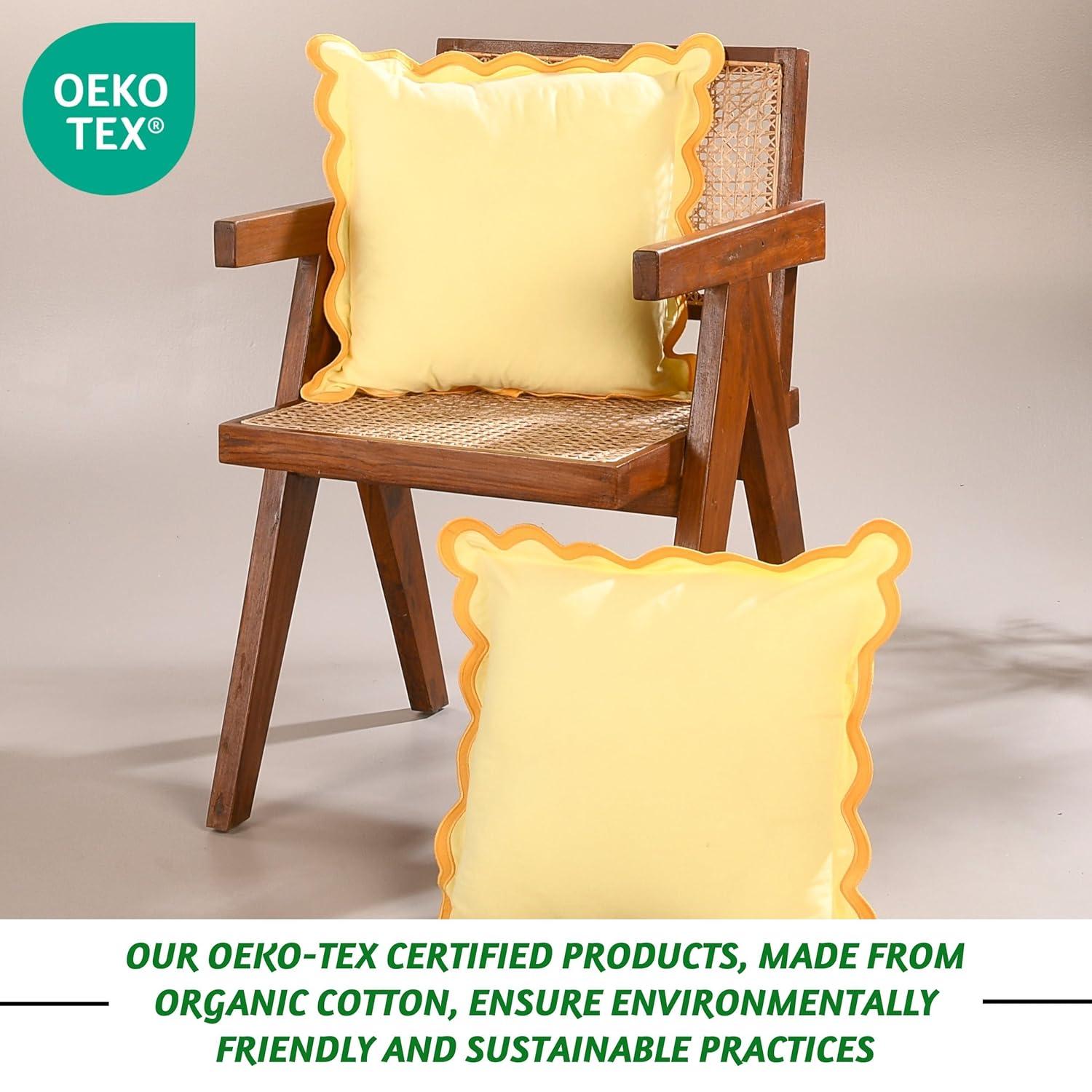 Folkulture Throw Pillow Cover Scallop Embroidery Oasis Set of 2 (18 x 18 Inch) - Lemon Zest