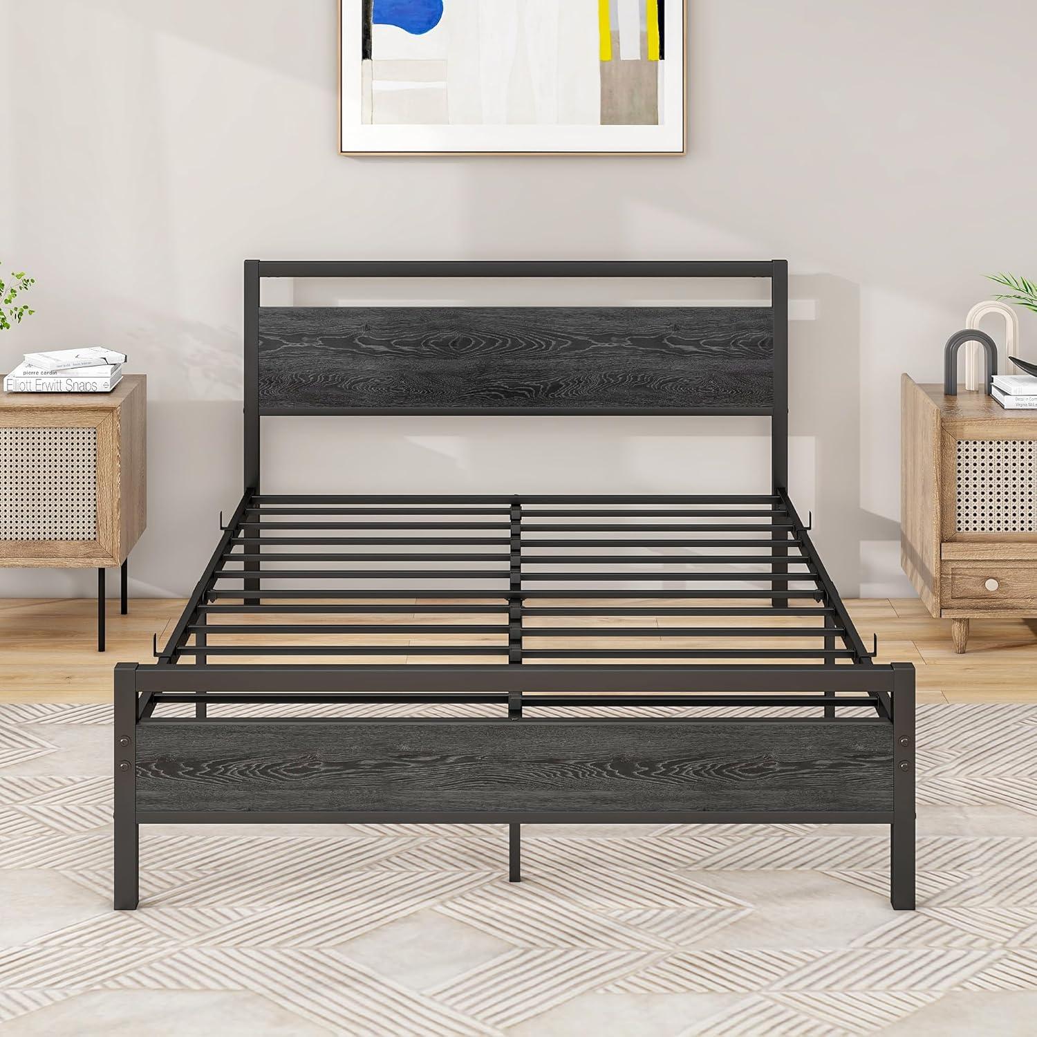 Killeryuki Full Bed Frame with Wood Headboard and Footboard, Heavy Duty Metal Platform Bed Frame, No Box Spring Needed, Noise-Killeryuki,Black