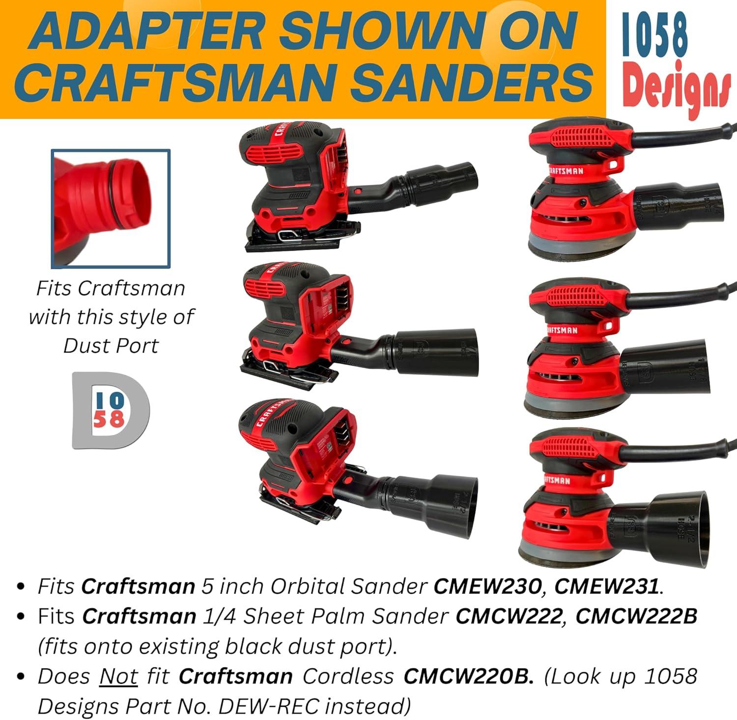 Vacuum Adapter for Dewalt or Craftsman Sanders - Dust Collection - Galactic Gadgets 1-1/4in - Black