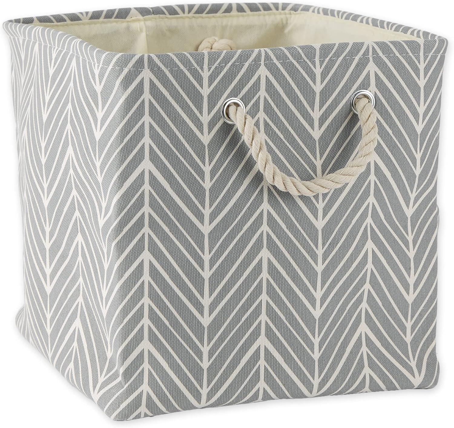Design Imports Polyester Bin Herringbone Gray Square 13X13X13