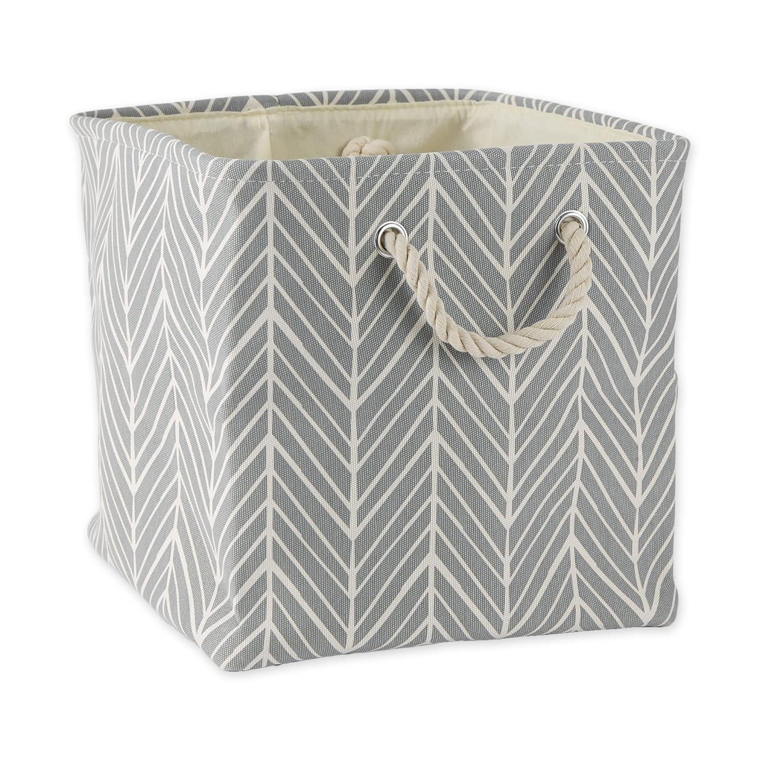 Design Imports Polyester Bin Herringbone Gray Square 13X13X13