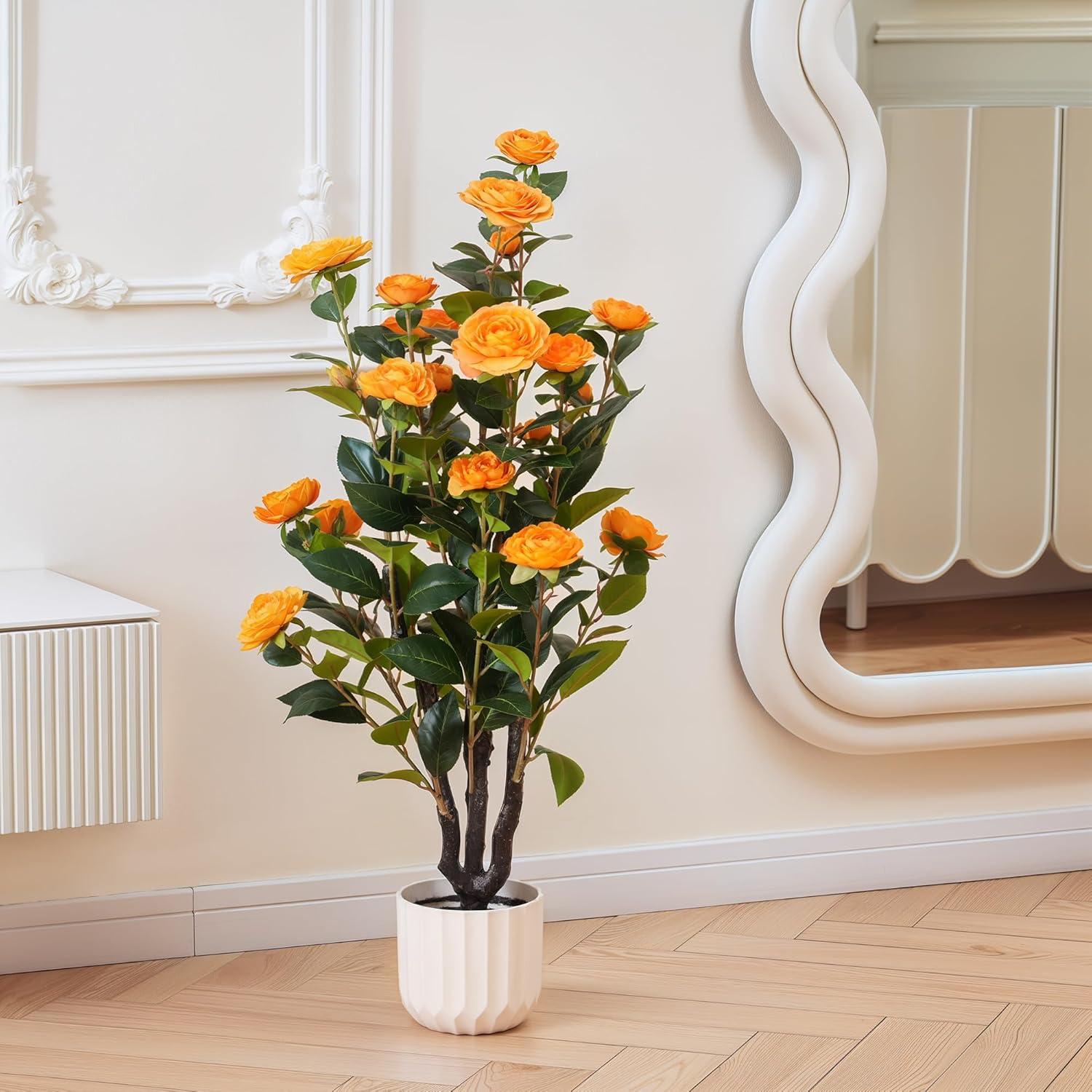 Primrue Primrue 38'' Artificial Camellia Tree Faux Floral Plant Fake Tree For Decoration White