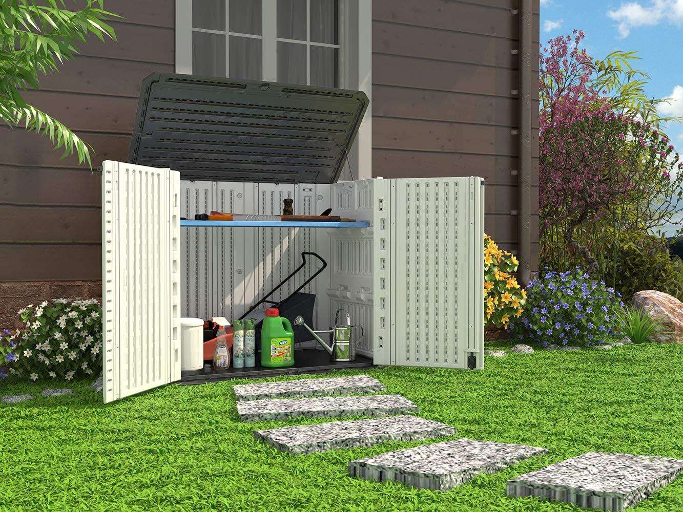 White HDPE Resin Outdoor Storage Shed with Shelving