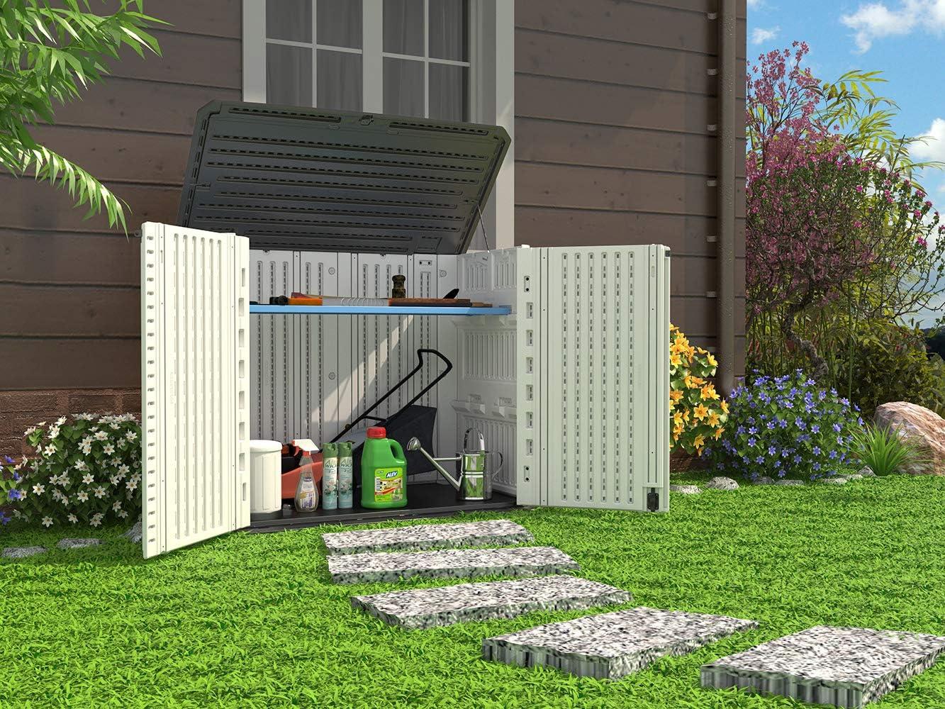 ADDOK 34 Cu.ft Outdoor Storage Shed, Horizontal Storage Unit Weather Resistance, Thick HDPE Resin Storage Cabinet for Backyards, Patio, Garden(White)