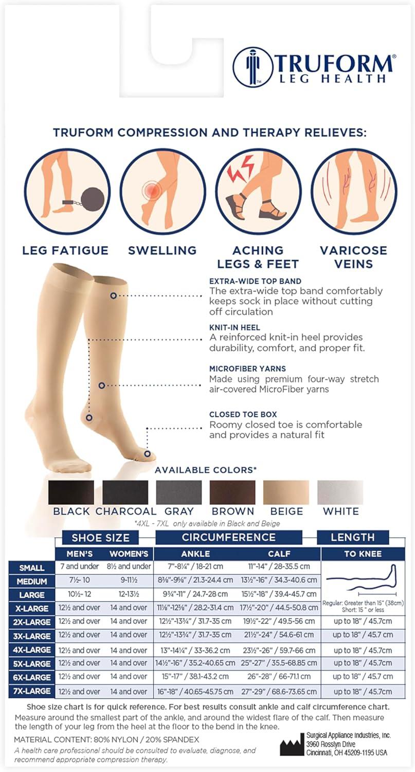 Truform 20-30 mmHg Compression Stockings for Men and Women, Knee High Length, Closed Toe Beige Medium