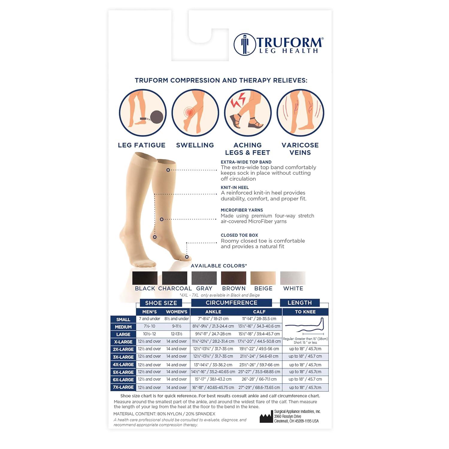 Truform 20-30 mmHg Compression Stockings for Men and Women, Knee High Length, Closed Toe Beige Medium