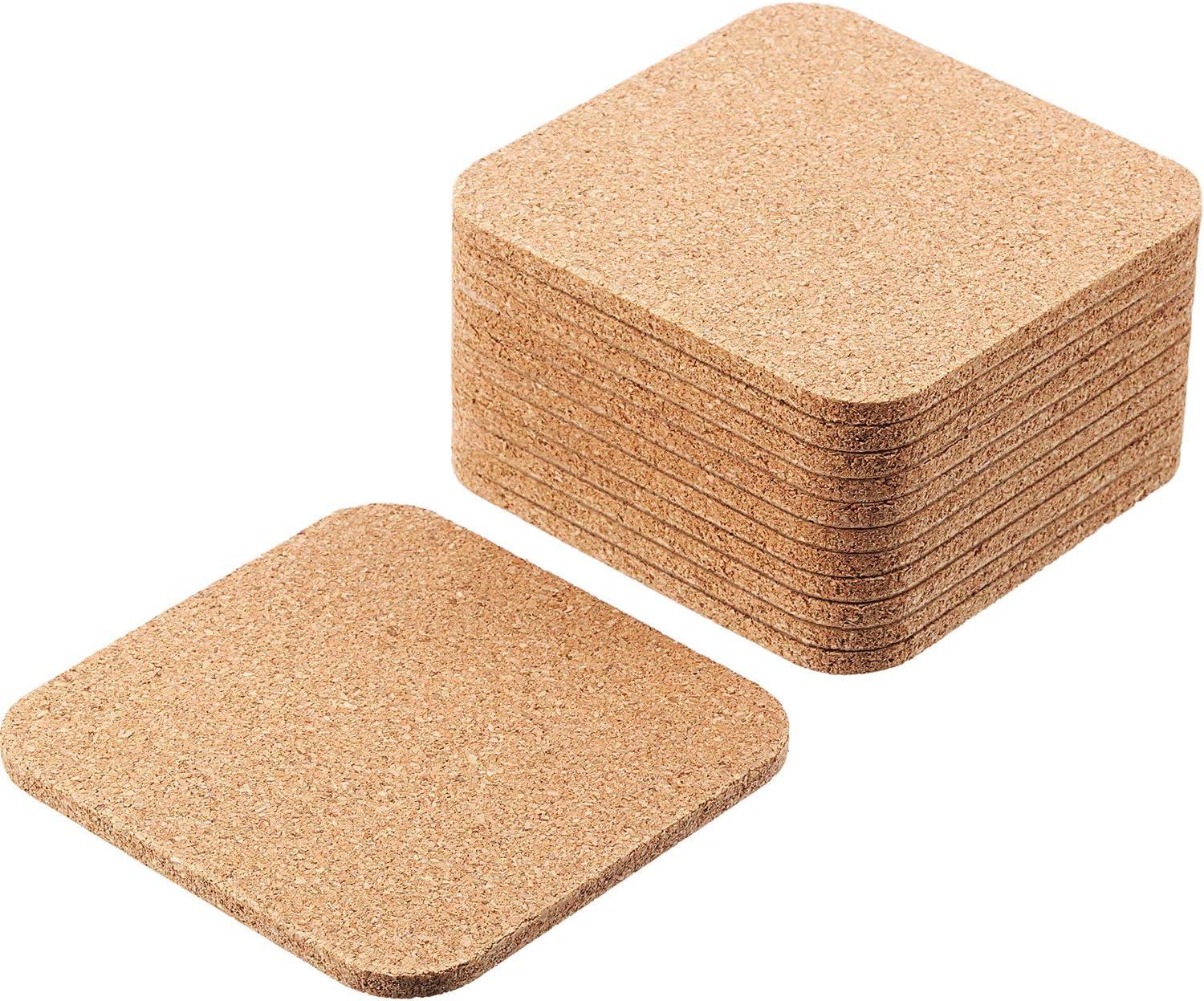 Scheam 12 Pcs Square Cork Coasters Wooden Thick Drink Coasters 4x4 Inch 3mm for Kitchen Restaurant Home Bar Cafe Wedding Supplies,Brown