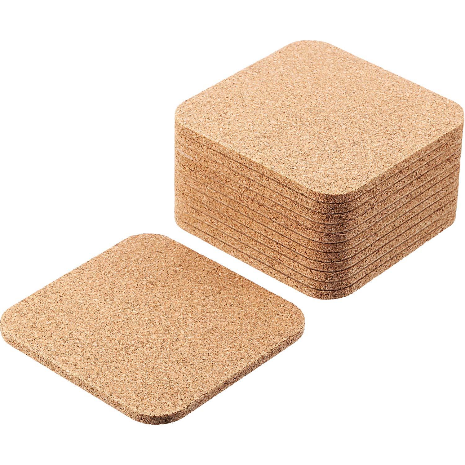 Scheam 12 Pcs Square Cork Coasters Wooden Thick Drink Coasters 4x4 Inch 3mm for Kitchen Restaurant Home Bar Cafe Wedding Supplies,Brown