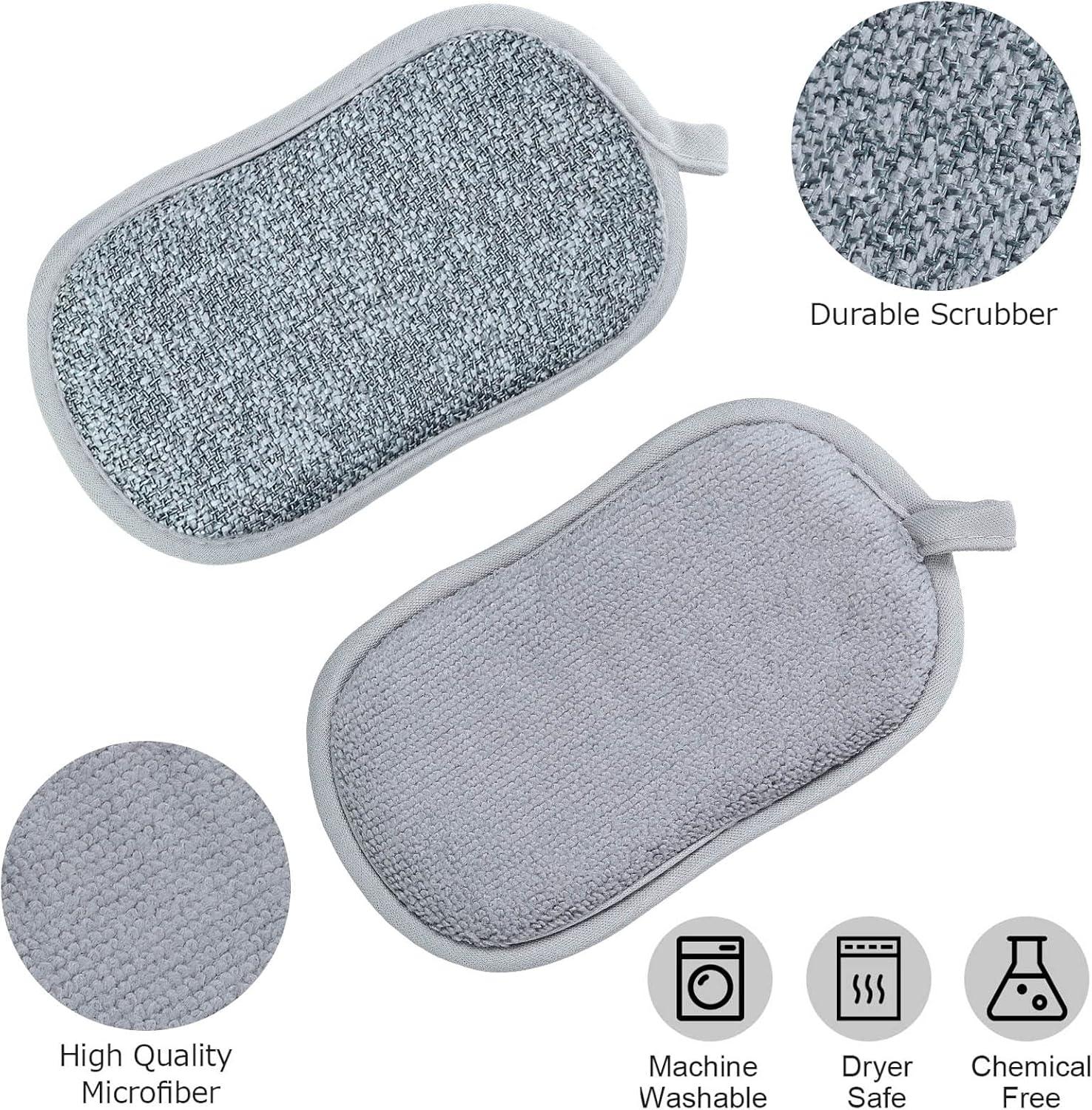 24 Pack Multi Purpose Scrub Sponges Non Scratch Microfiber Sponge Cleaning Dish Scrubber Reusable Dish Sponges for Washing Dishes Along with Heavy Duty Scouring Power (Blue)