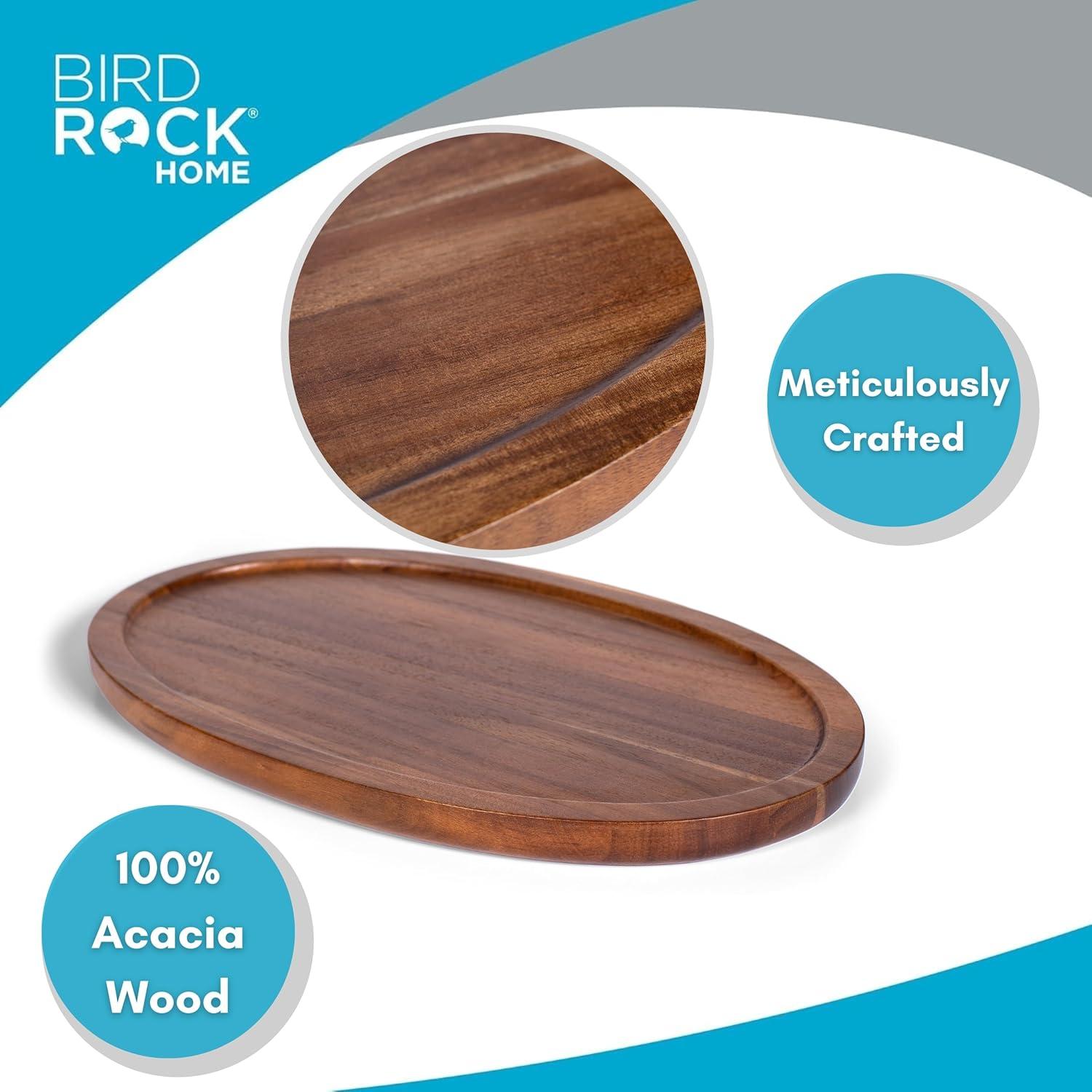 BIRDROCK HOME Acacia Wooden Cheese Serving Board with Handle - Charcuterie, Appetizers, Kitchen Platter, Grazing Board, Pizza, Meat, Bread, Cutting, Party, Food Display Tray - Espresso, 16.5", Oval