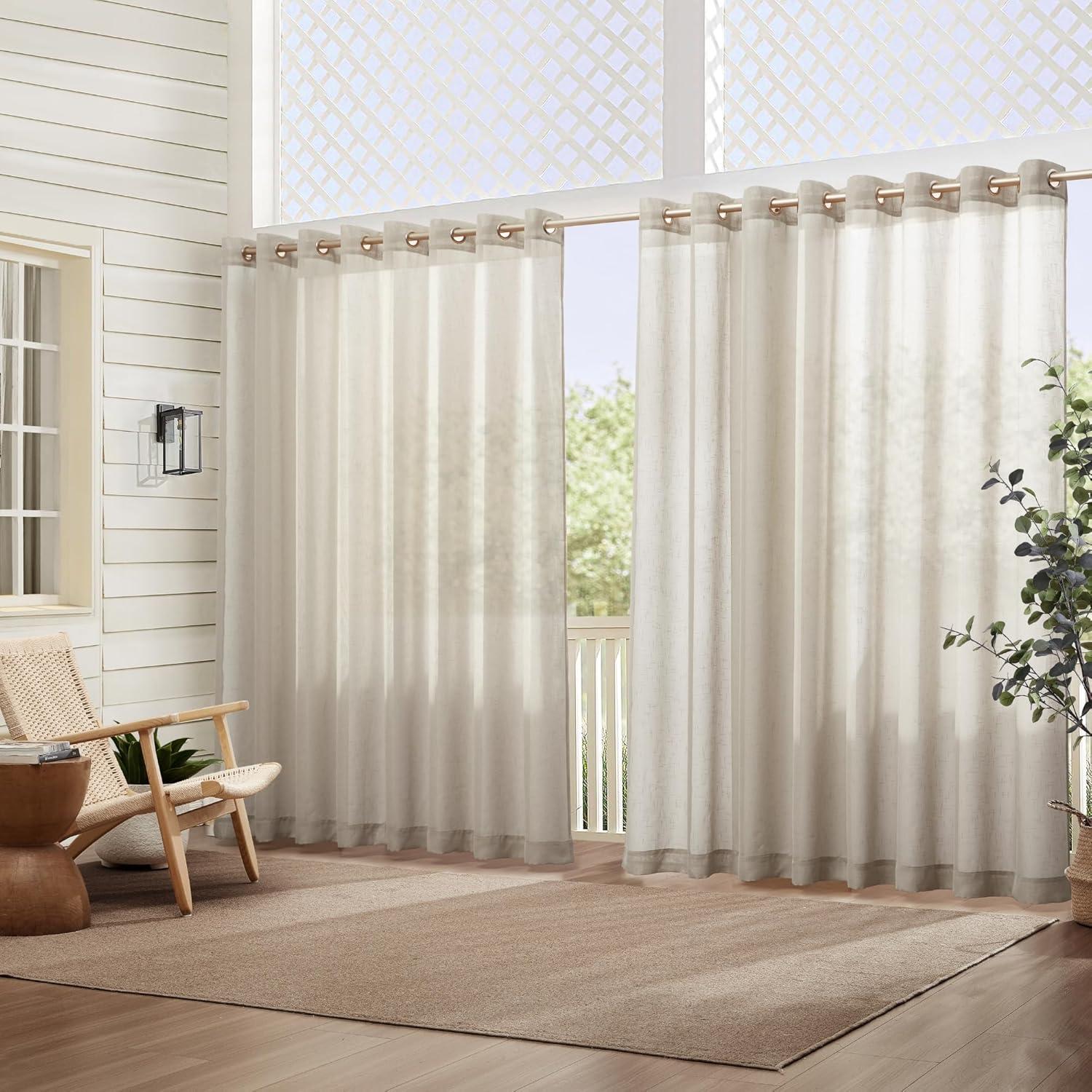 Carmen Sheer Extra Wide Indoor/Outdoor Single Window Curtain for Patio, Porch, Cabana - 114x84 - Natural - Elrene Home Fashions