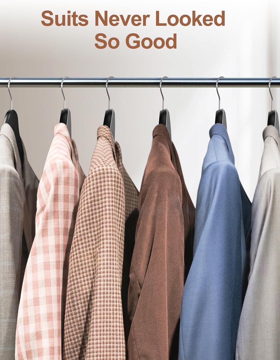 Rebrilliant 6 Pack Wide Shoulder Wooden Hangers, 360° Rotating Hooks, Solid Wood Heavy Duty Hangers