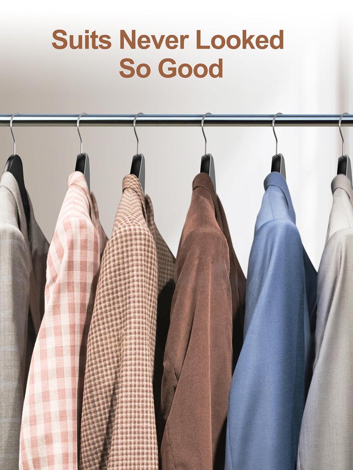 Rebrilliant 6 Pack Wide Shoulder Wooden Hangers, 360° Rotating Hooks, Solid Wood Heavy Duty Hangers