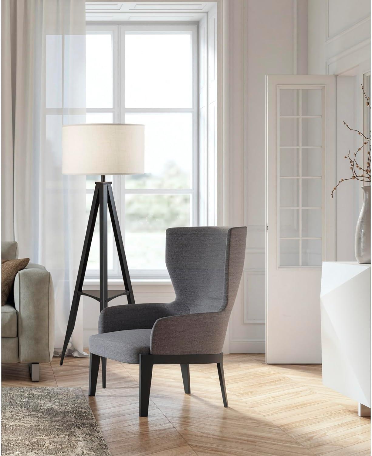 Warren Shelf Floor Lamp Black - Adesso: Modern Design, Linen Shade, Metal Body, ETL Listed