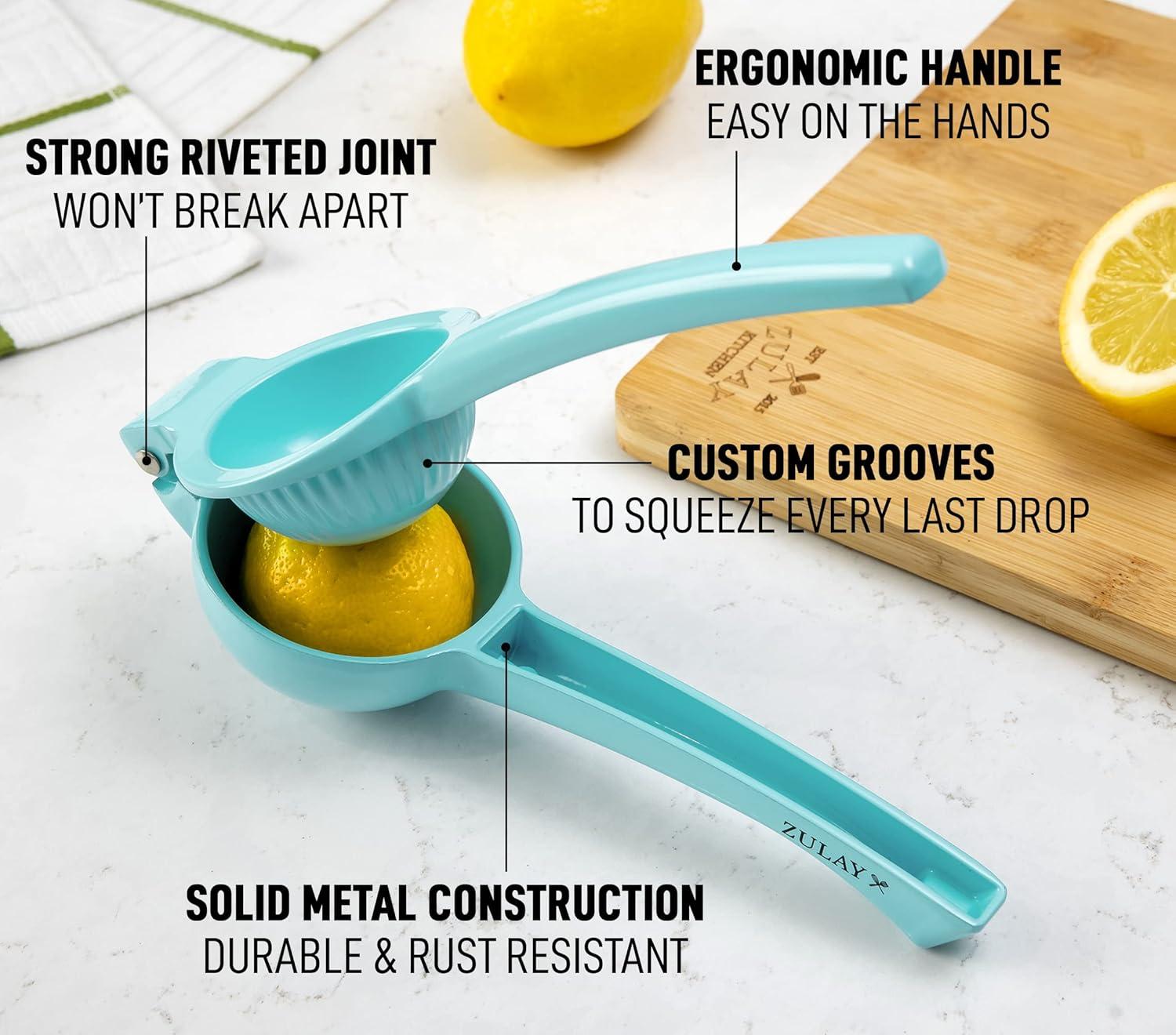 Zulay Premium Quality Metal Lemon Squeezer, Citrus Juicer, Manual Press for Extracting the Most Juice Possible - Light Blue