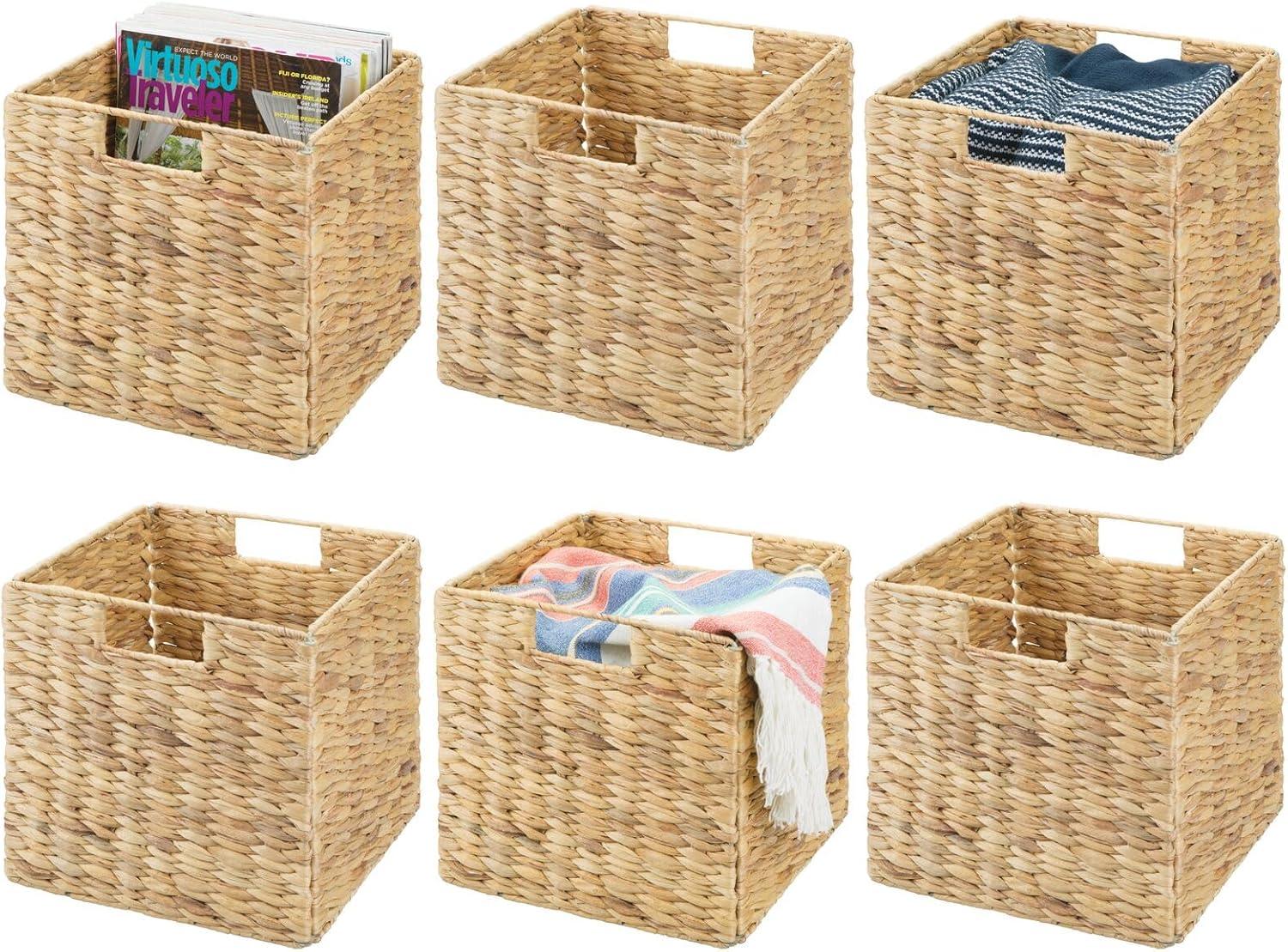 Natural Seagrass Woven Cube Storage Bins with Handles, Set of 6