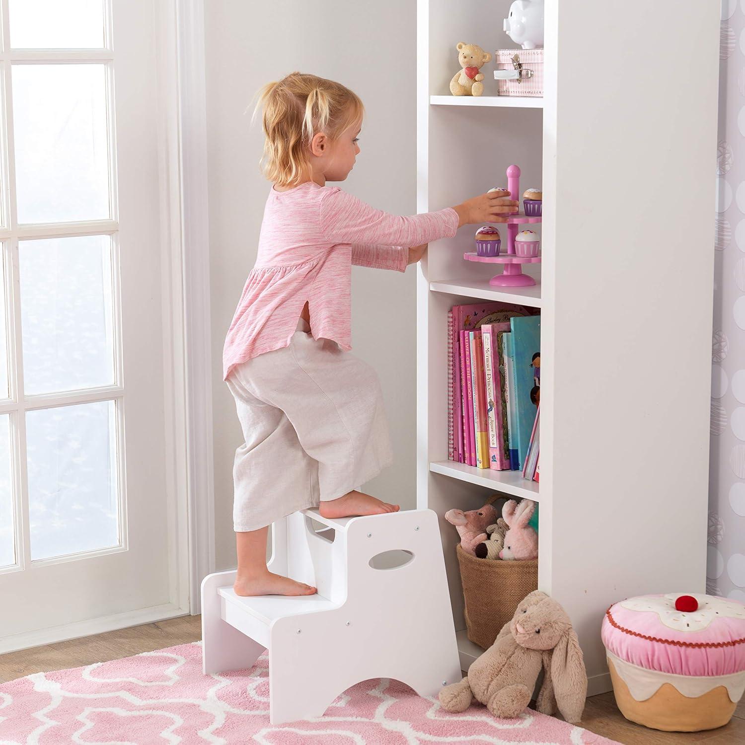 KidKraft Classic White Wooden Two-Step Children's Stool with Handles