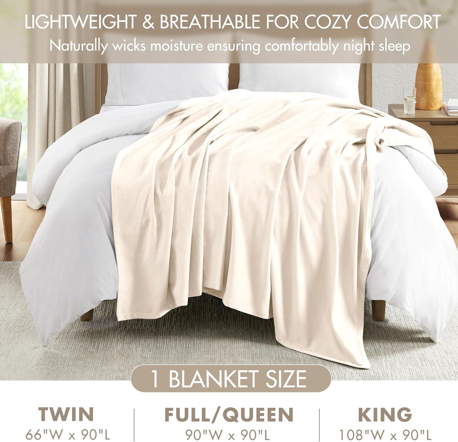 Bed Blanket Liquid Cotton Full/Queen Ivory: Madison Park, Machine Washable, No Fill Lightweight
