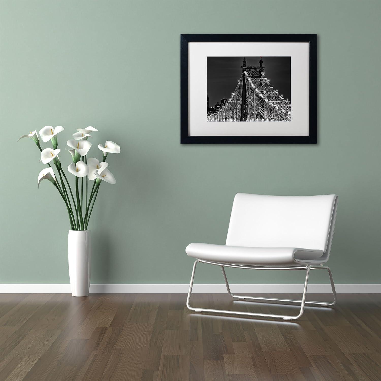 Trademark Fine Art "Queensborough Bridge" Canvas Art by David Ayash, White Matte, Black Frame