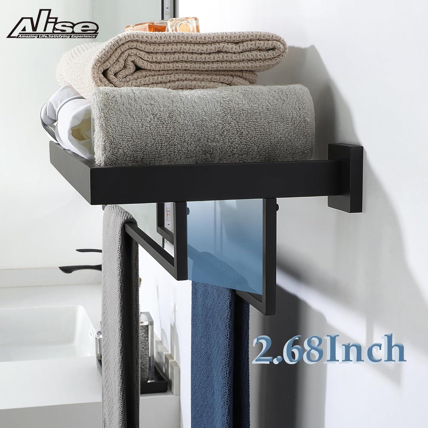 Matte Black Stainless Steel Towel Rack, 16 Inch Wall-Mounted, Extra Large Storage, Modern Design, Easy Installation