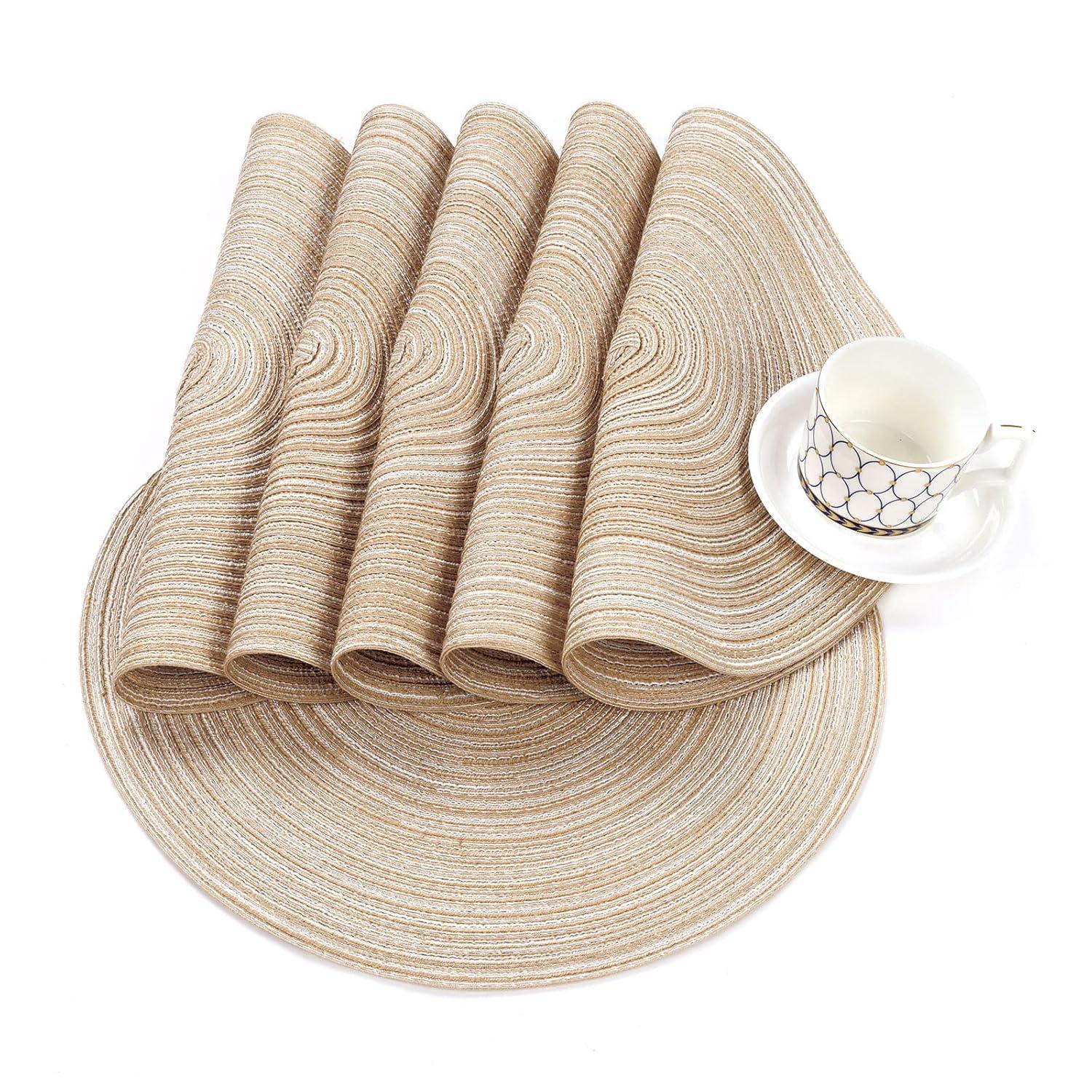 Asija Placemats，Round Cotton Braided Table Place Mats Braided Coaster Placemas Non-Slip Table Mats Placemats Set of 4 for in door Dining Kitchen Table Washable 15 inch
