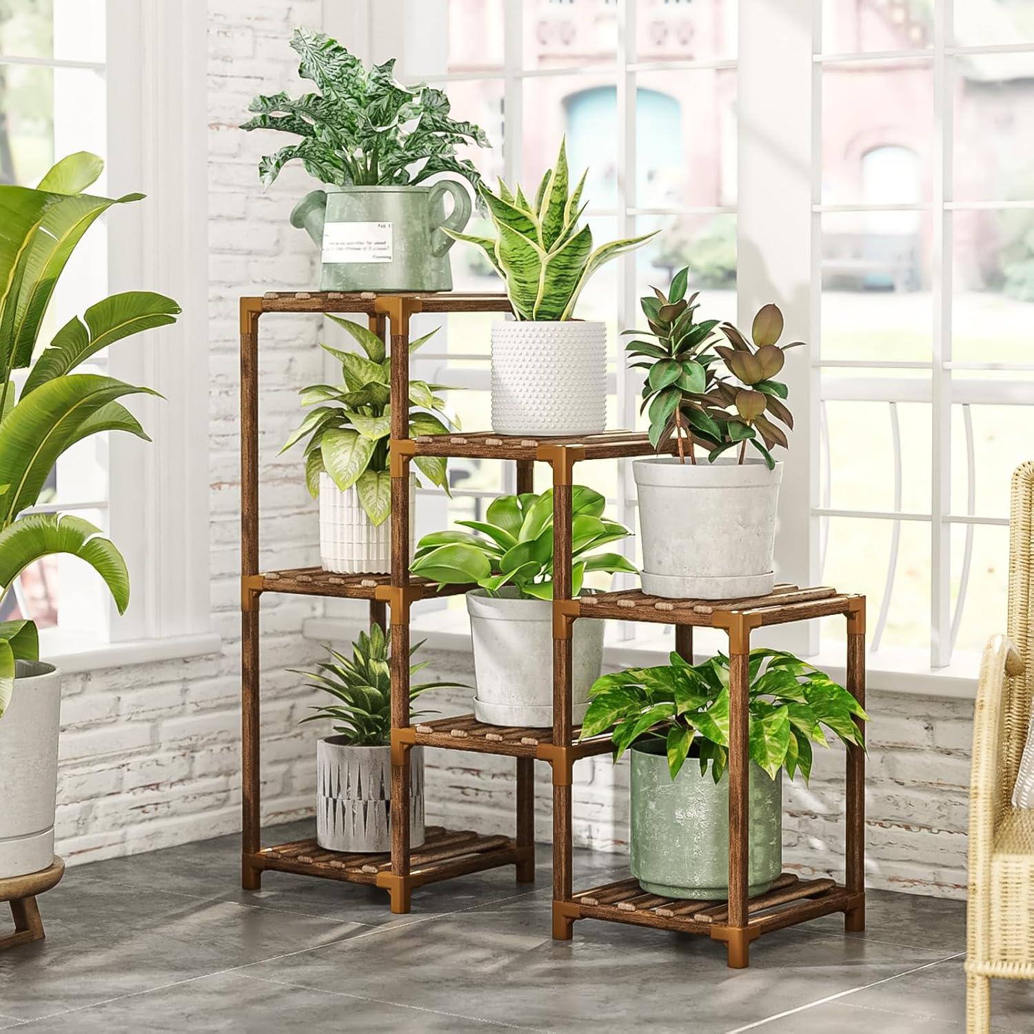 Eucalyptus Wood Corner Plant Stand for Indoor and Outdoor Use