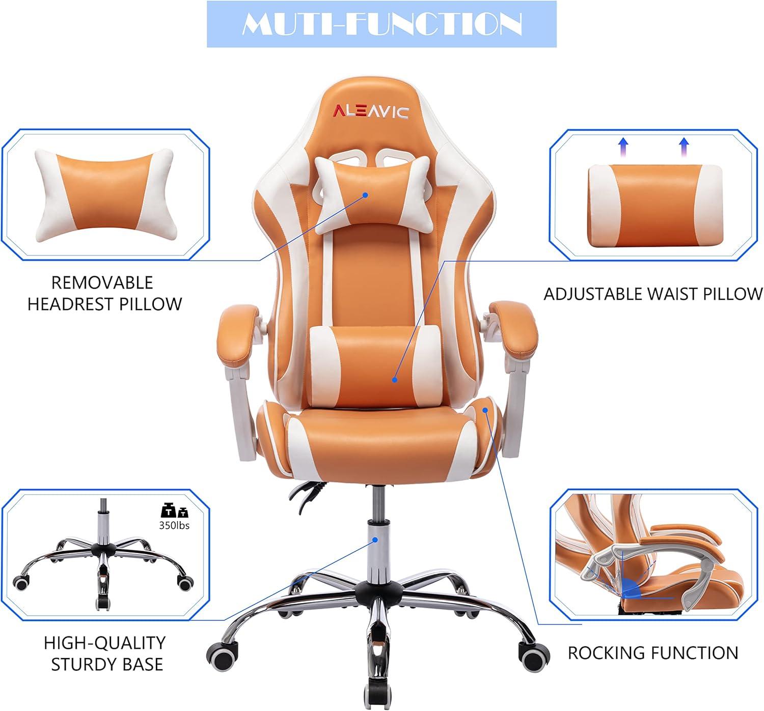 ALEAVIC Gaming Chair for Adults, High Back Ergonomic Computer Gaming Chair with Headrest and Lumbar Support, Orange