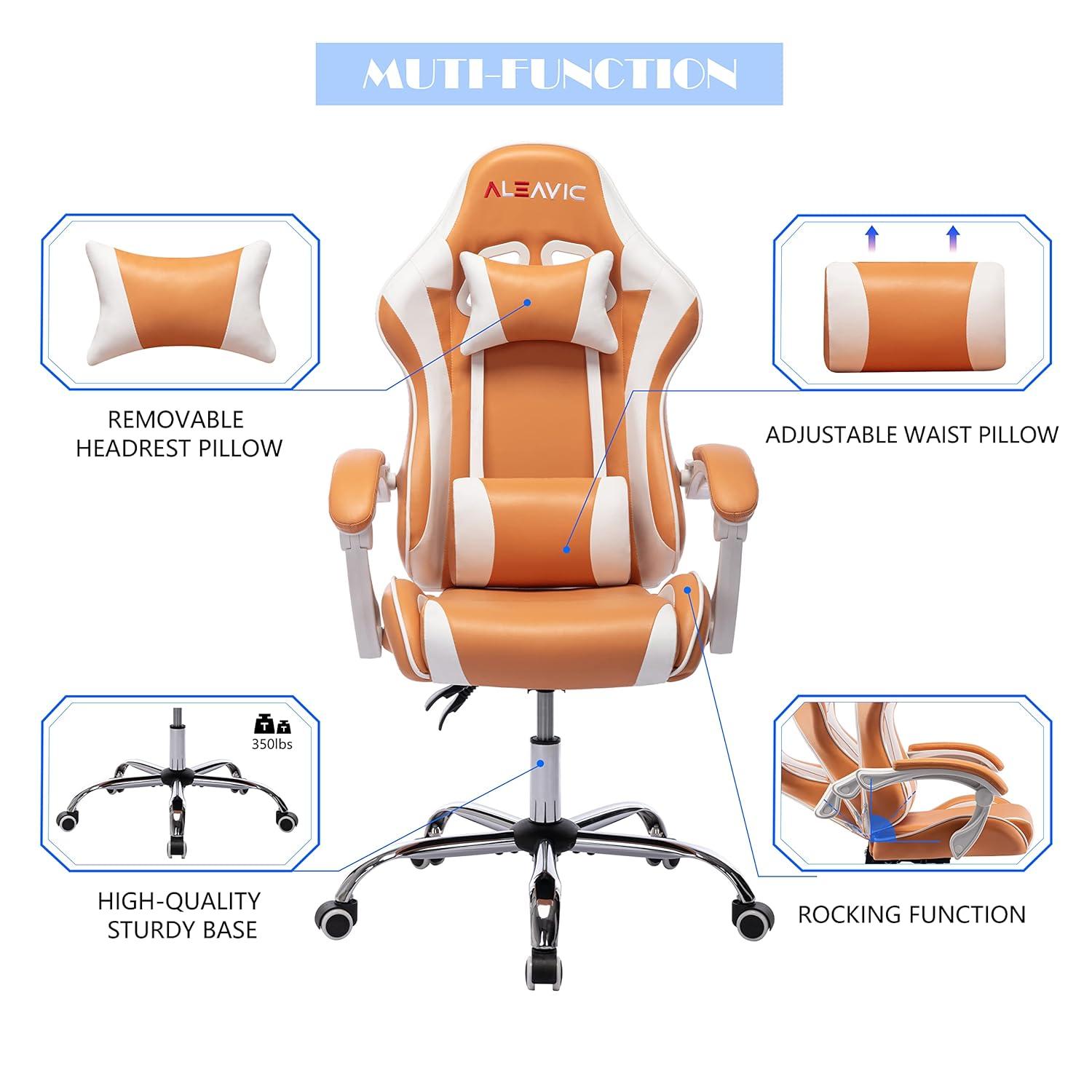 ALEAVIC Gaming Chair for Adults, High Back Ergonomic Computer Gaming Chair with Headrest and Lumbar Support, Orange