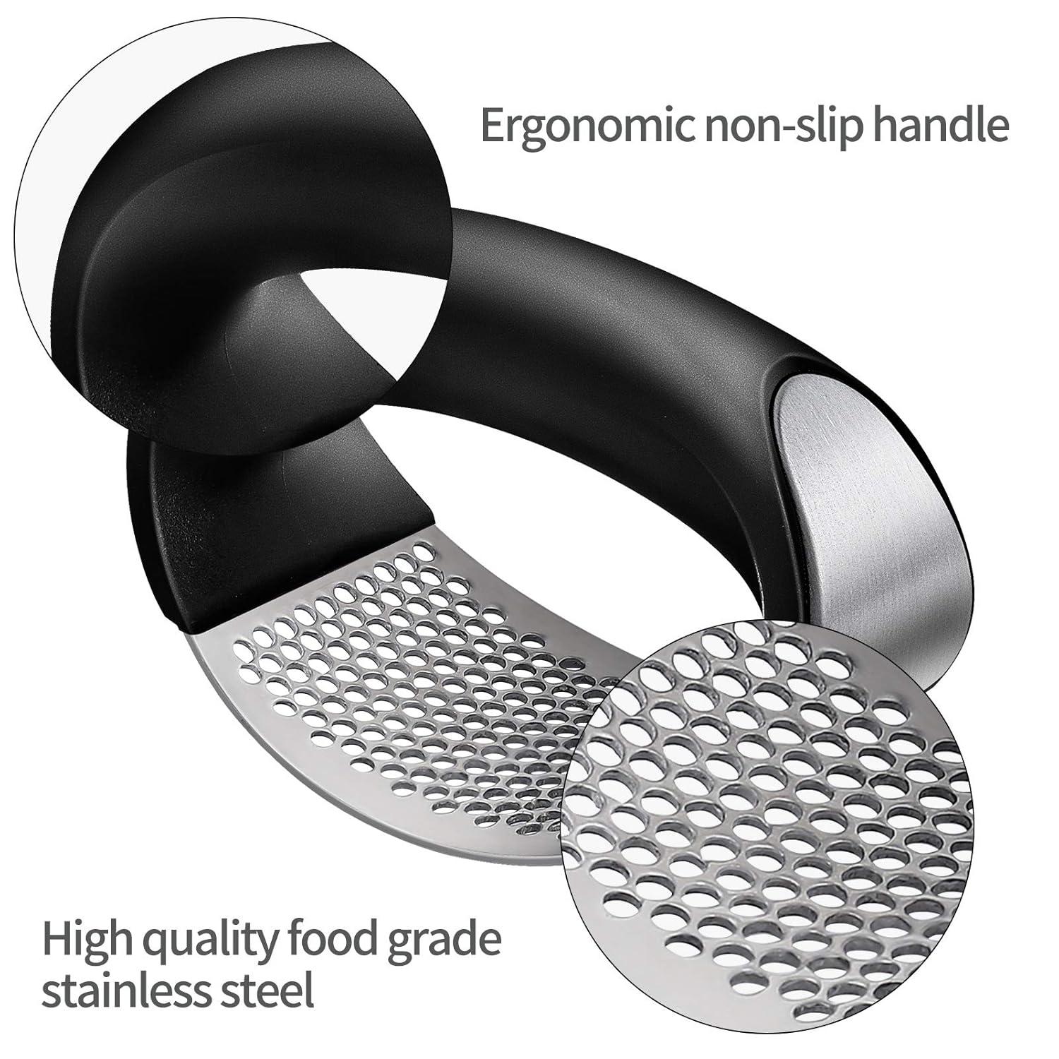 Garlic Chopper,Garlic Crusher,Garlic Press Rocker - 2024 New Stainless Steel Garlic Mincer Garlic Crusher with Peeler,Chopper with Peeler and Scraper for Smash Garlic