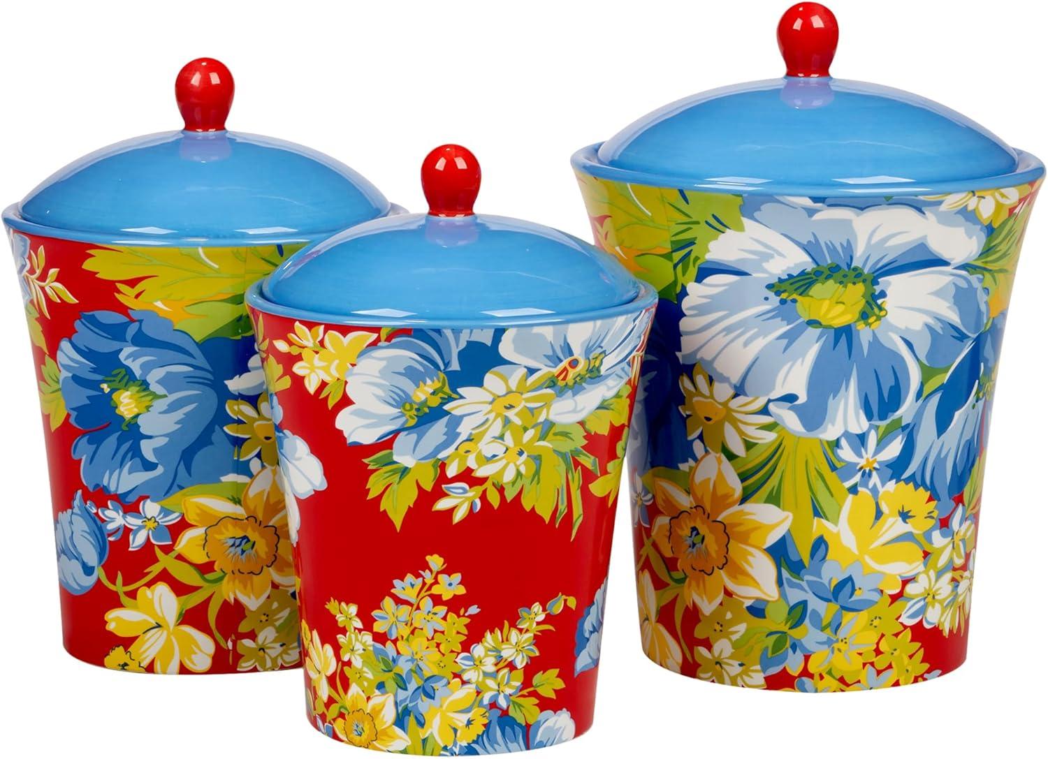 Bohemian Floral Multicolor Earthenware Kitchen Canisters Set