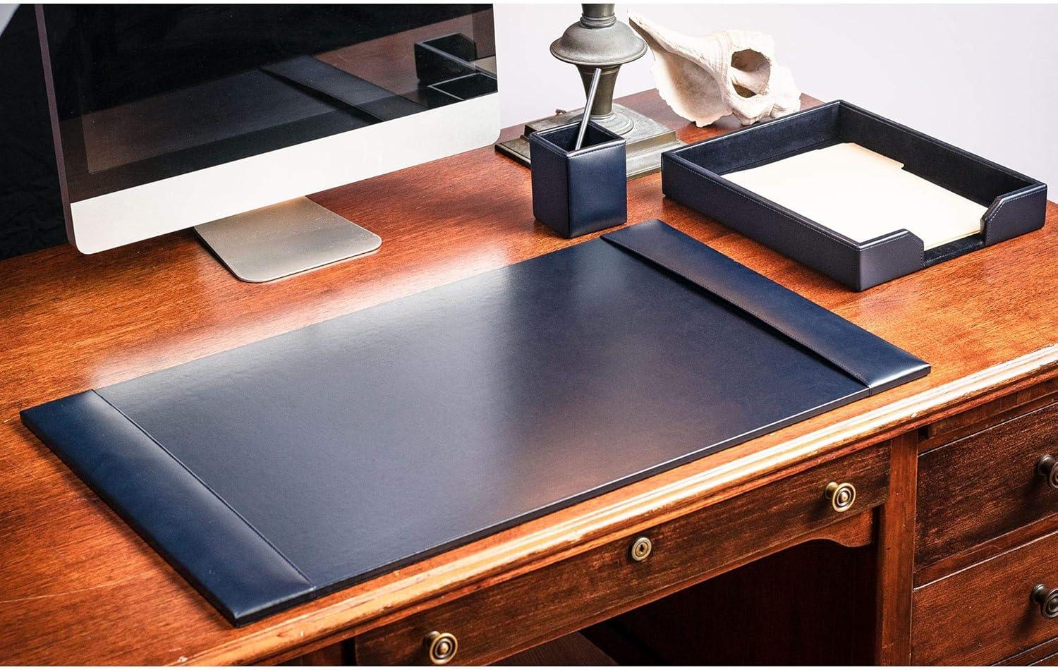 Navy Blue Bonded Leather 3-Piece Desk Set