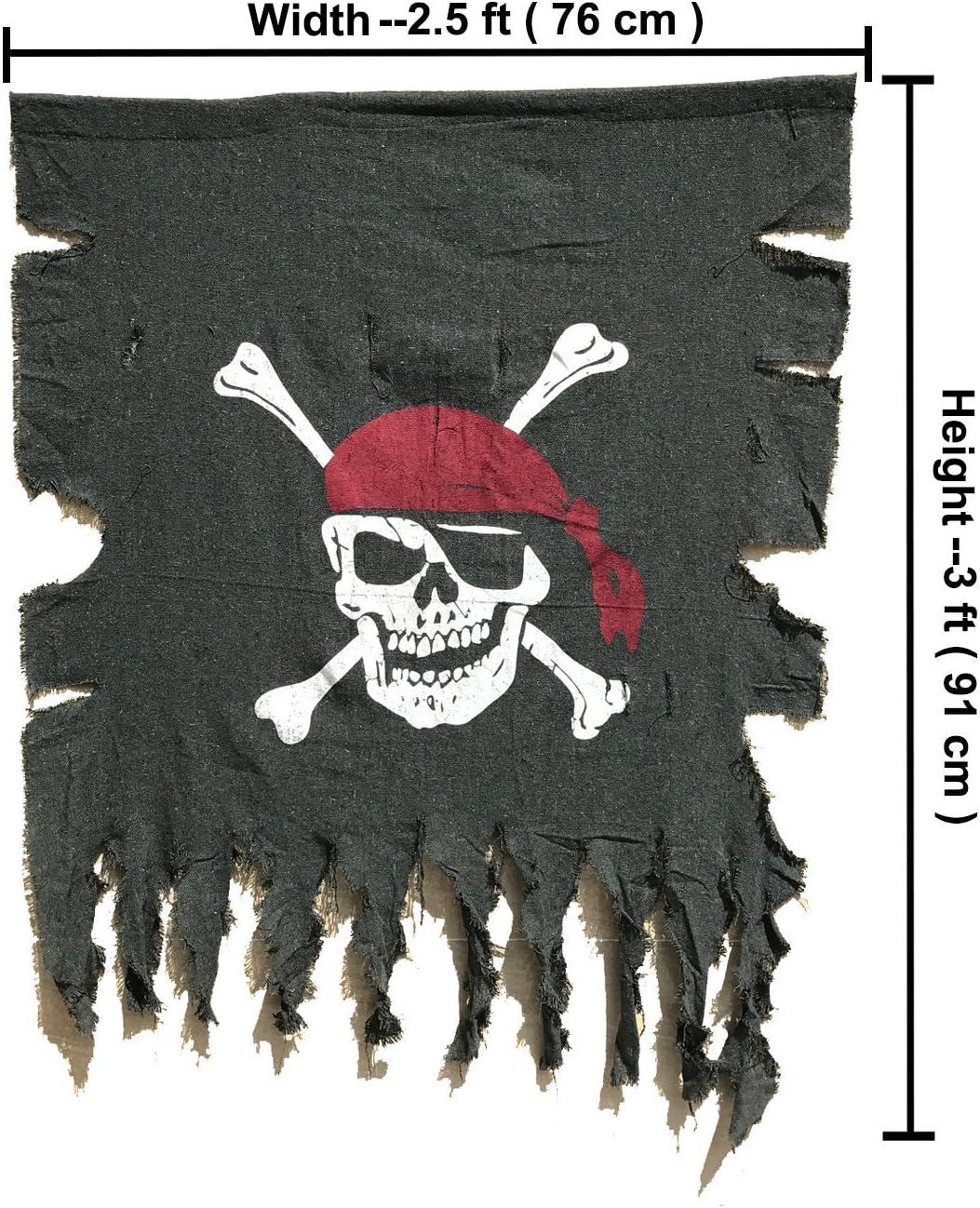 Large Black Weathered Linen Pirate Flag for Halloween Décor