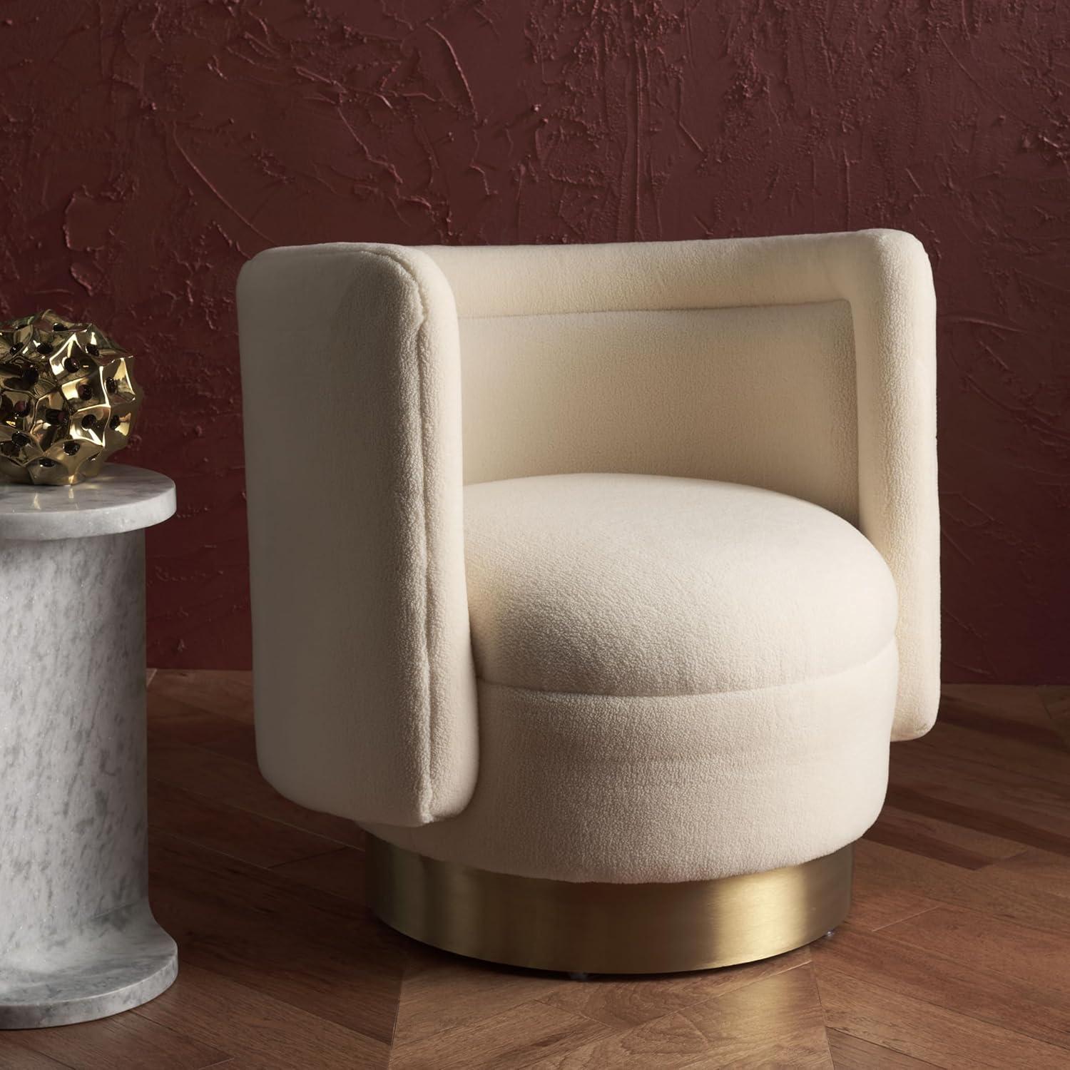 Ivory Gold 32" Swivel Accent Chair with Wood Base