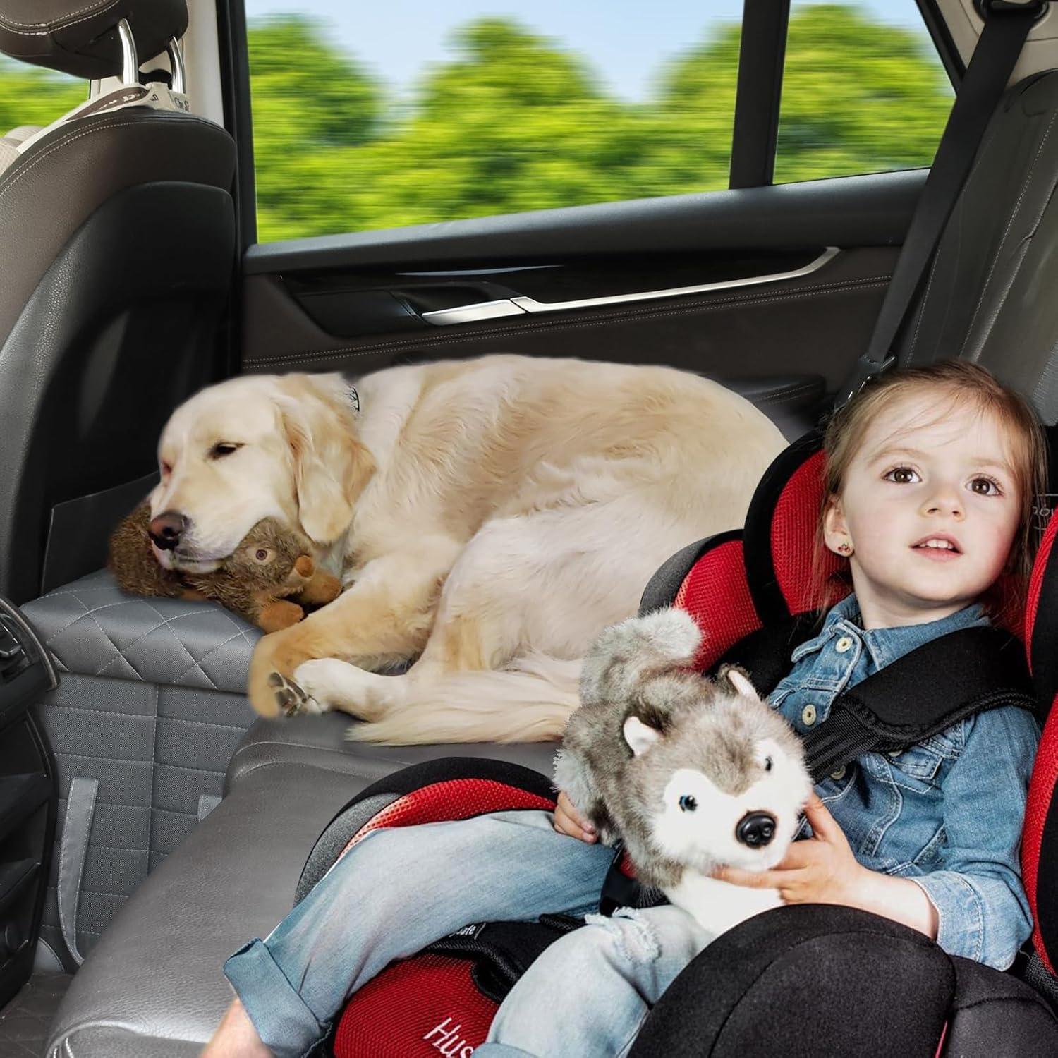 LIONROGE Car Back Seat Extender for Large Dogs up to 200lbs,Dog Car Back & Front Seat Extender with Storage,Prevent Your Dogs from Falling Off The Seat