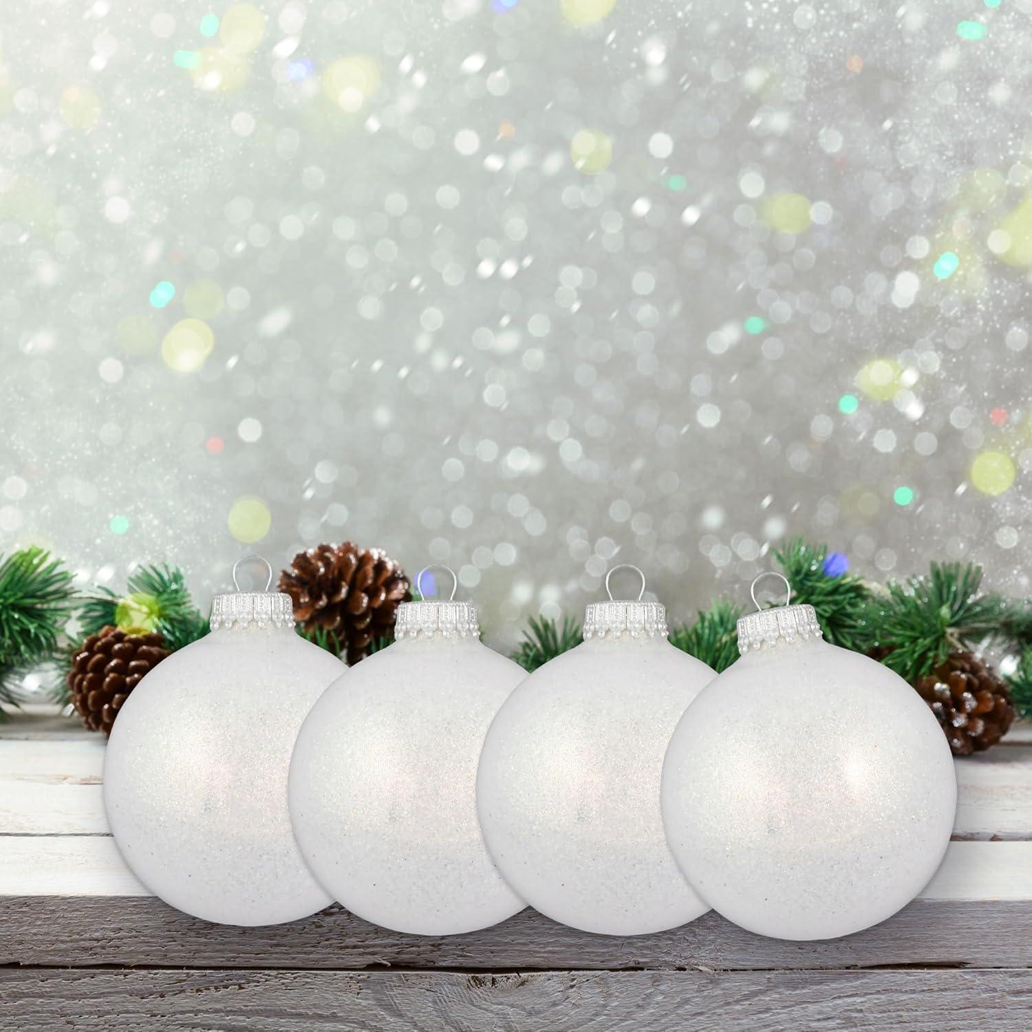 Glass Christmas Tree Ornaments - 67mm / 2.63" [6 Pieces] Designer Balls from Christmas By Krebs Seamless Hanging Holiday Decor (Snow Sparkle)