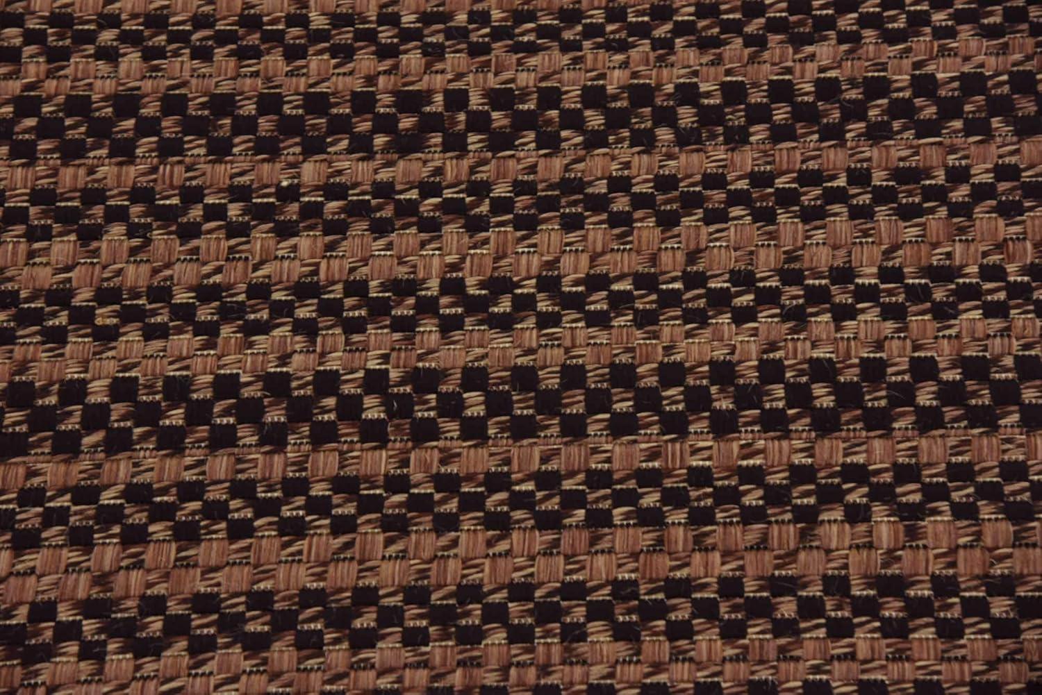 Unique Loom Outdoor Border Collection Area Rug - Checkered (2' 2" x 6' Runner Brown/Black)