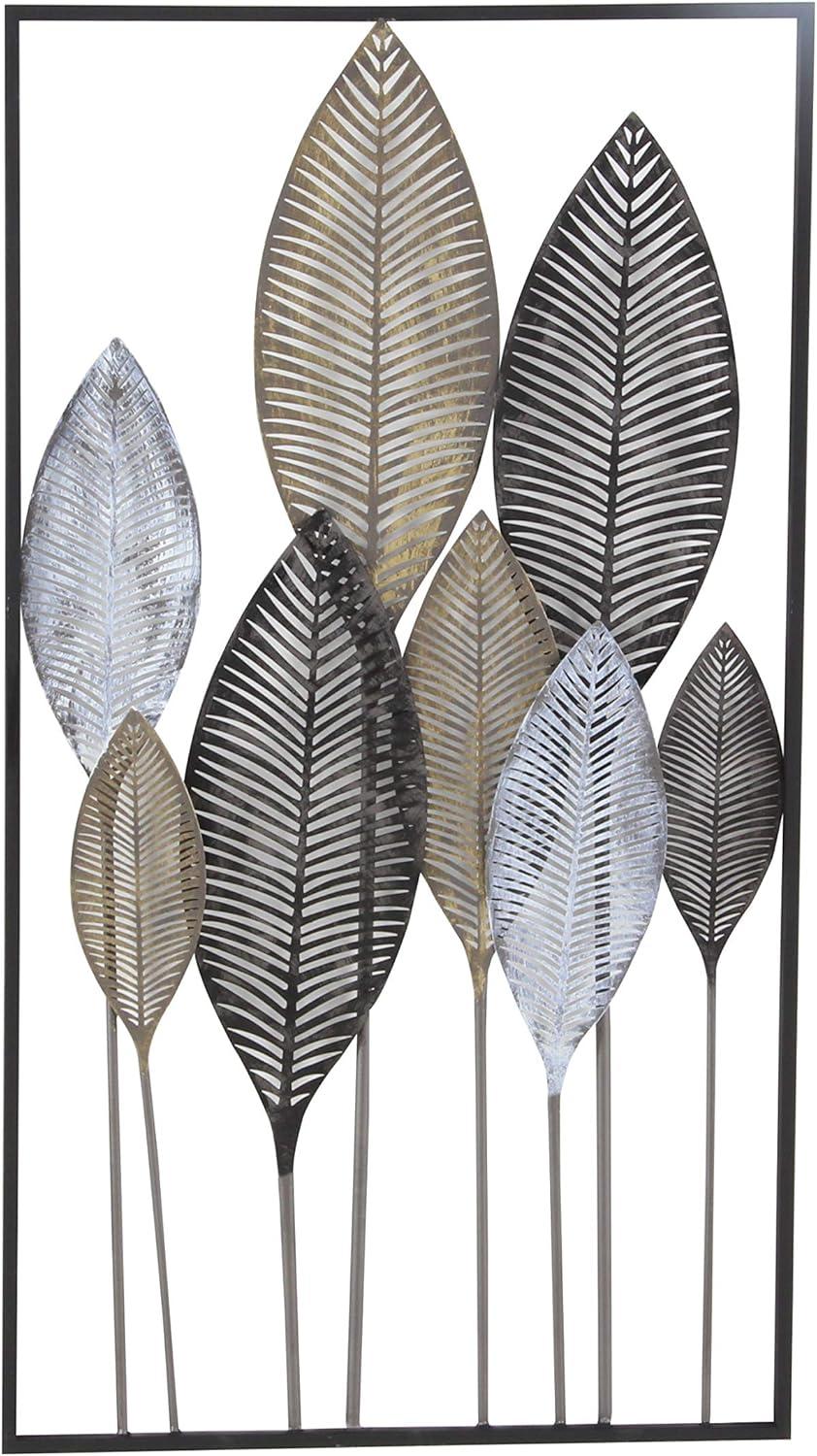DecMode Bronze Metal Leaf Wall Decor with Black Frame