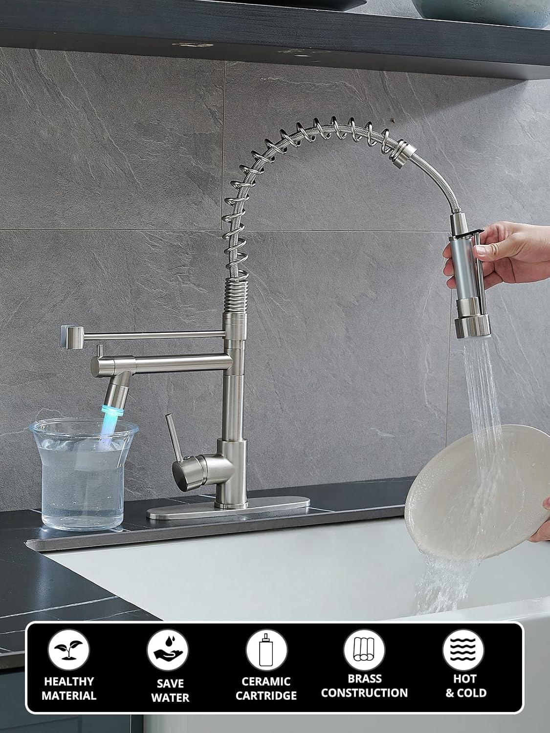 Brushed Nickel Pull-Out Spray Kitchen Faucet with LED Light