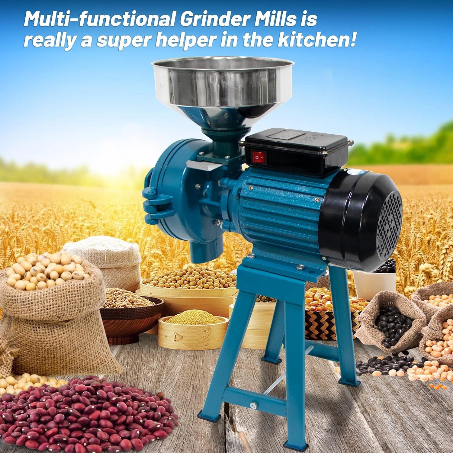 Grain Mills, Upgraded 3000W Wet Dry Cereals Grinder Electric Grain Grinder Corn Mill Heavy Duty 110V Commercial Grain Grinder Machine With Funnel