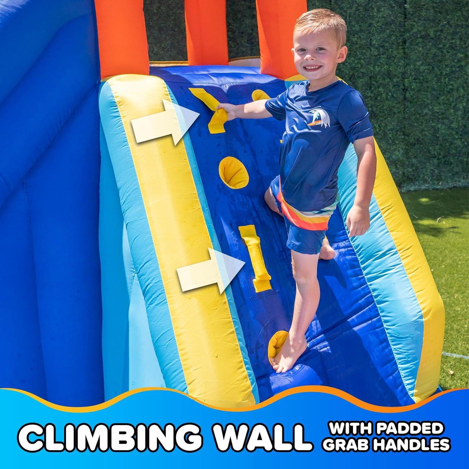 Sportspower™ Big Wave II Inflatable Water Slide with Climbing Wall & Splash Pool, Ages 3-8, Heavy Duty, ASTM Certified, Lifetime Warranty on Included Blower